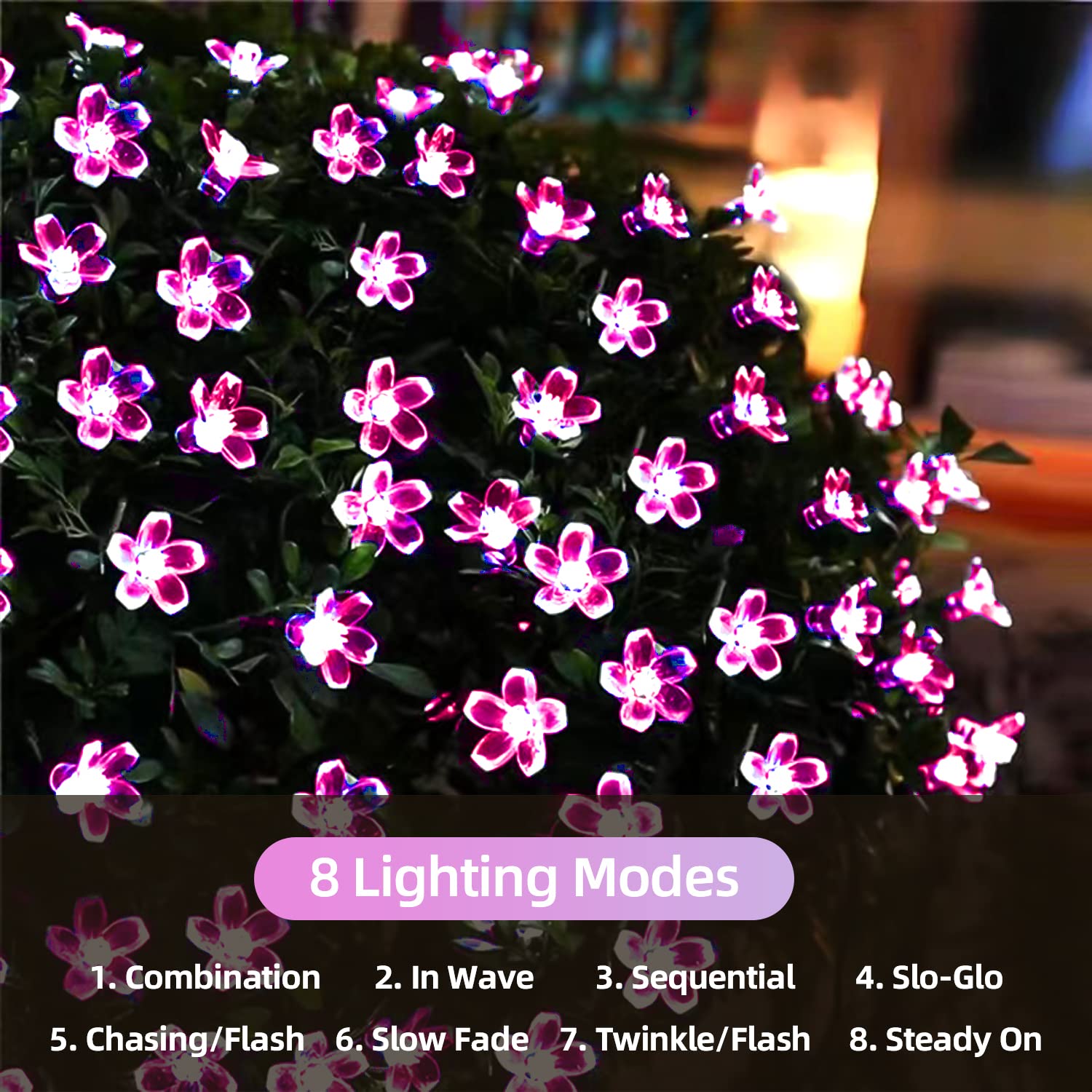 Solar String Flower Lights Outdoor Waterproof - 50 LED Fairy Lights for Garden, Fence, Patio, Yard, Christmas Tree, Lawn & Party Decorations (Pink) | Romantic Ambiance for Weddings, Backyard Gatherings & Holiday Celebrations