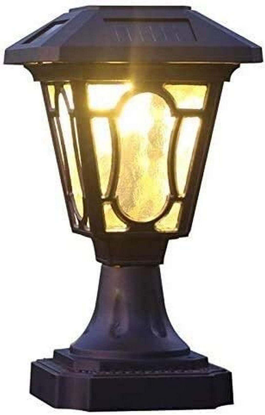 Solar Powered Outdoor Glass Lantern Column Lamp - Waterproof Aluminum Post Light for Garden, Pathway & Courtyard Lighting | Rustproof & Rainproof Pillar Lamp for Porch, Driveway & Landscape Decoration