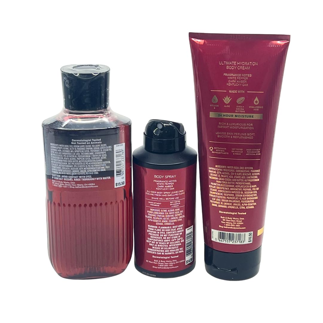 Bath & Body Works Bourbon Men's 3-Piece Gift Set - Body Wash, Body Cream & Body Spray - Holiday Gift Pack for Men - Perfect for Gifting, Travel & Daily Skincare Routine