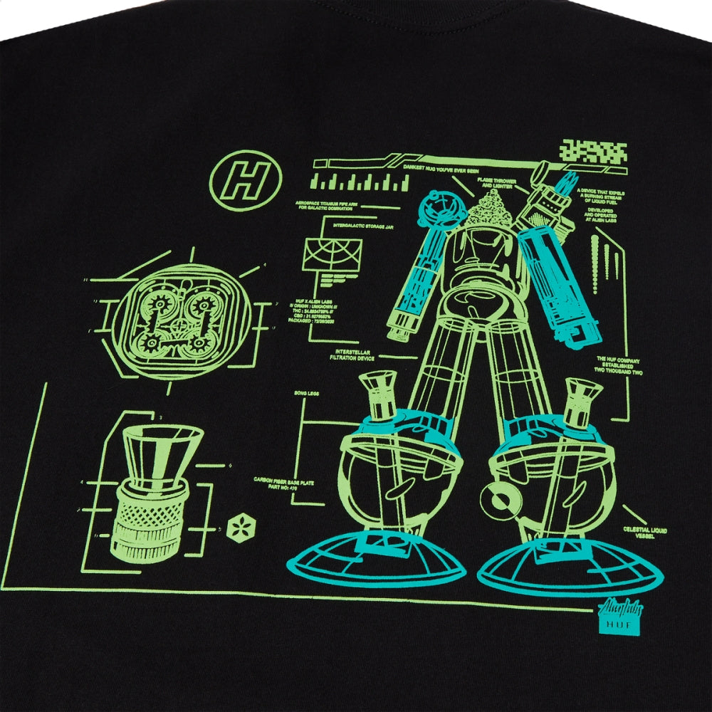 HUF x Alien Labs H Type 420 Short Sleeve T-Shirt - Black | Streetwear Cannabis Culture Tee for Casual Wear & Music Festivals