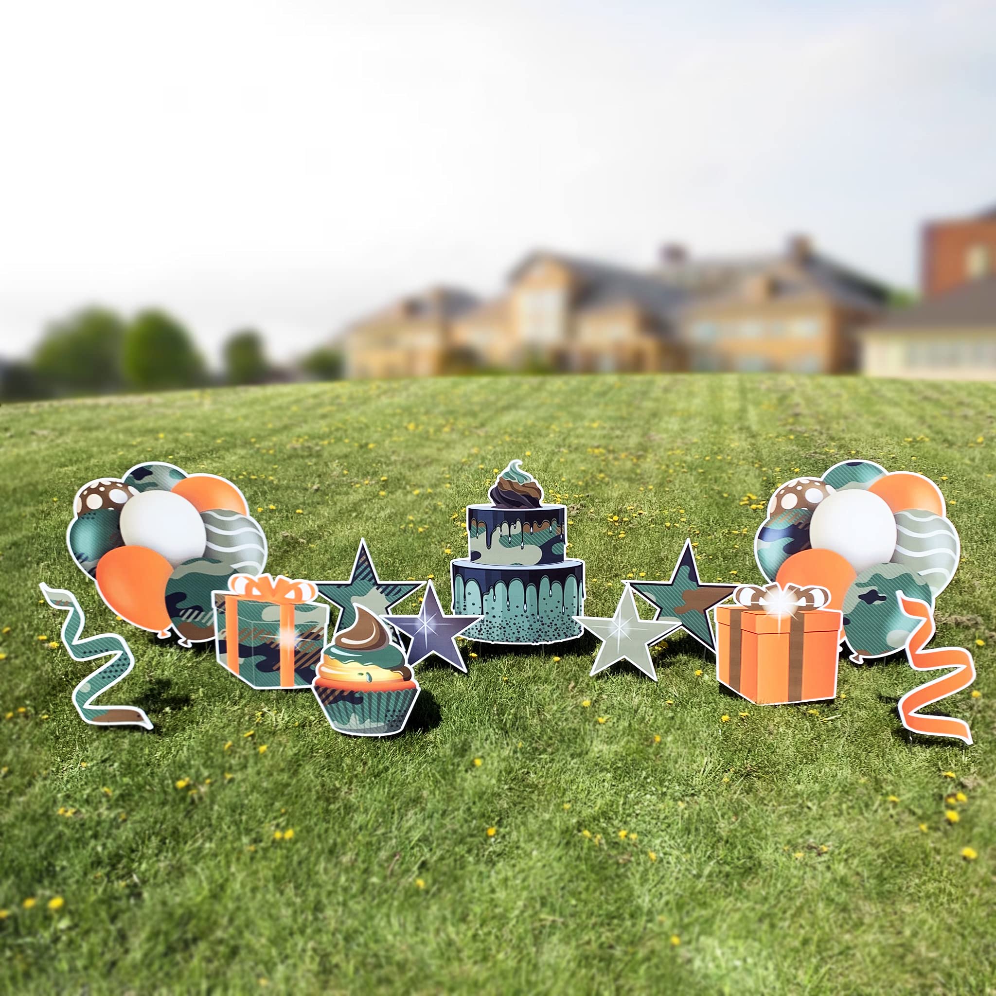 VictoryStore Camouflage Yard Decorations - 12pcs Outdoor Birthday Party Signs for Lawn & Garden Decor | Perfect for Birthday Celebrations, Graduations & Outdoor Events