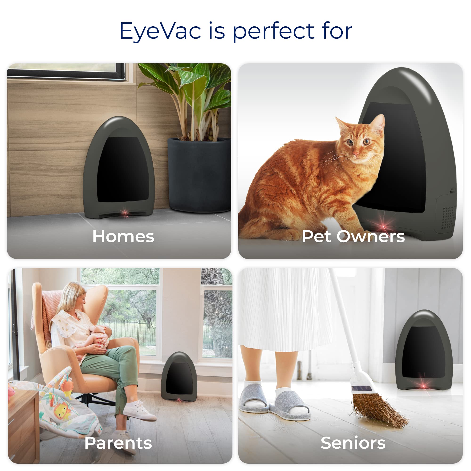 EyeVac Home Touchless Vacuum Cleaner - Dual High-Efficiency Filtration, 1000W Powerful Suction, Corded & Bagless Design with Automatic Sensors (Stone/Black Canister) - Perfect for Pet Hair, Hardwood Floors & Kitchen Cleaning