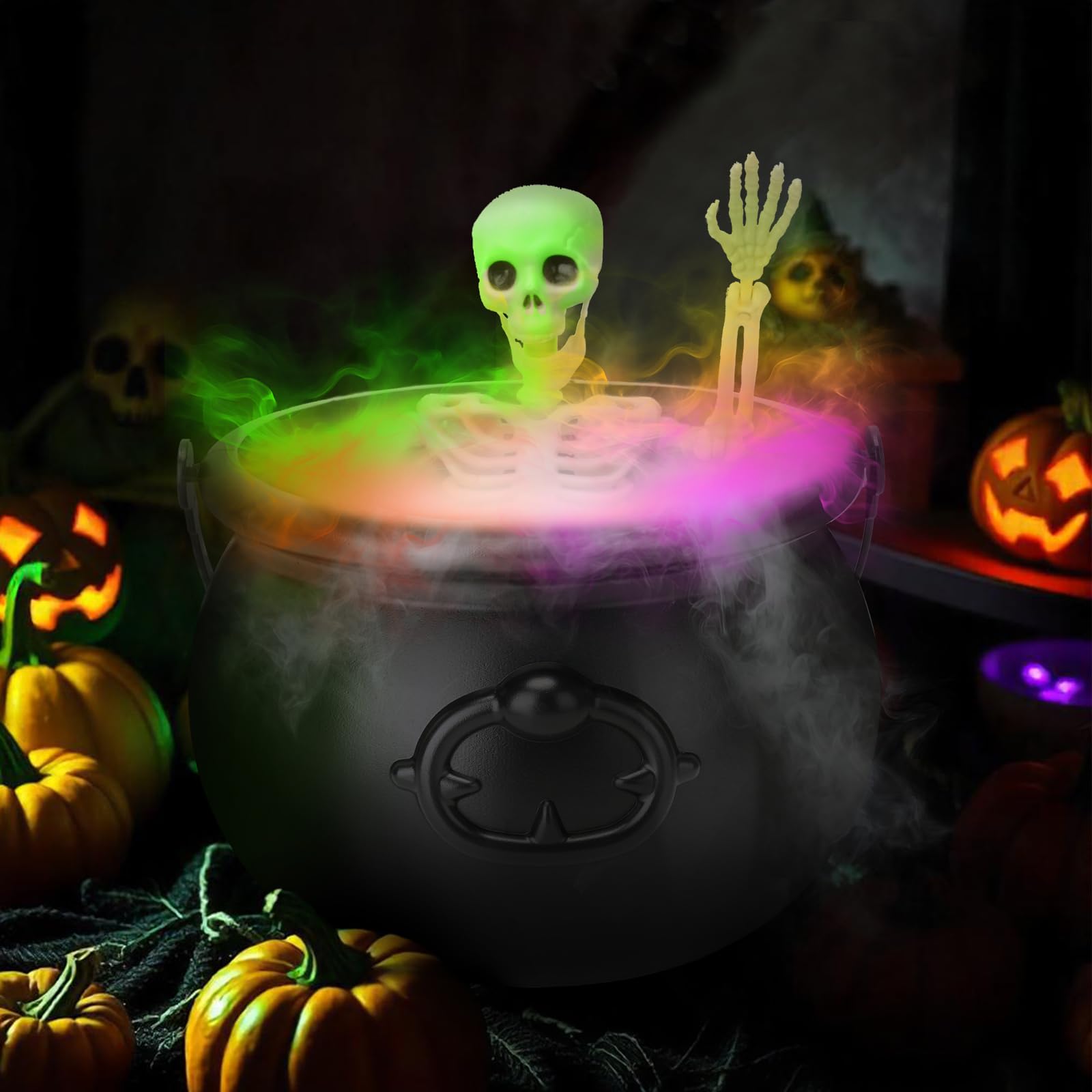 Large Black Plastic Witch Cauldron Diffuser - Halloween Decor with Smoke Effect for Outdoor & Indoor Party Decorations | Perfect for Spooky Halloween, Witch-Themed Parties & Haunted House Displays