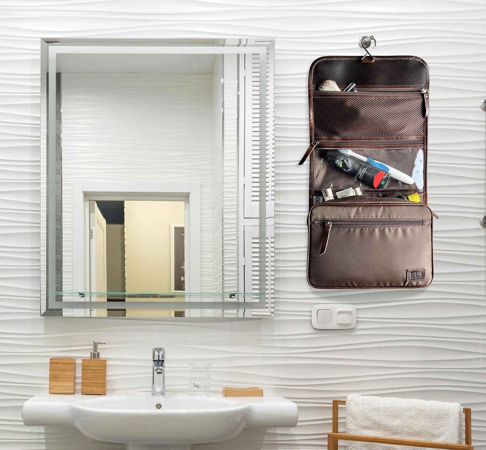 Premium Leather Hanging Toiletry Bag for Men & Women - Travel Cosmetic Organizer with Multiple Pockets - Perfect for Vacation, Gym, Camping & Business Trips