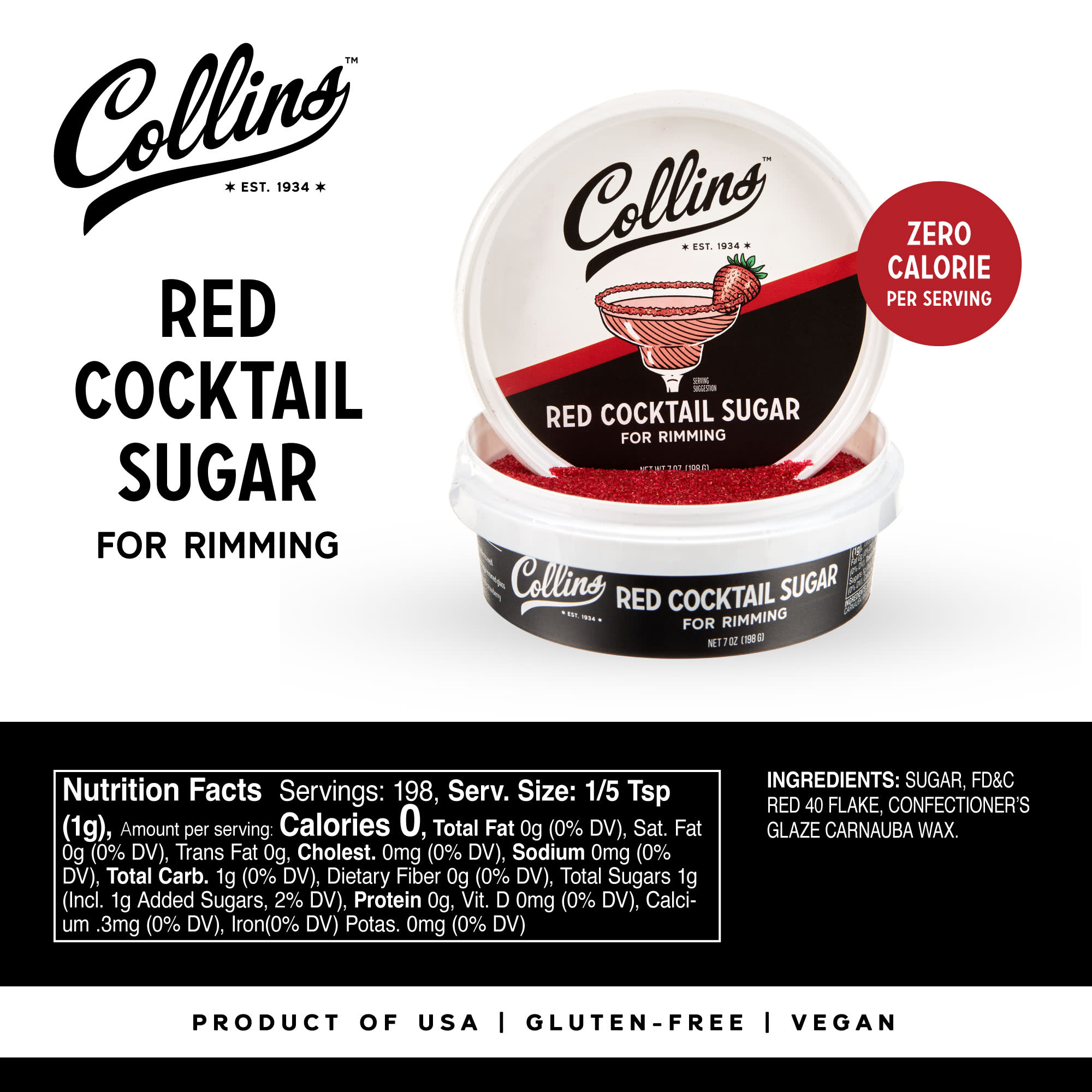Premium Red Rimming Sugar - 7 oz (200g) for Cocktails, Desserts & Baking | Edible Decor for Margaritas, Cakes & Cookies | Vegan, Gluten-Free Party Supplies