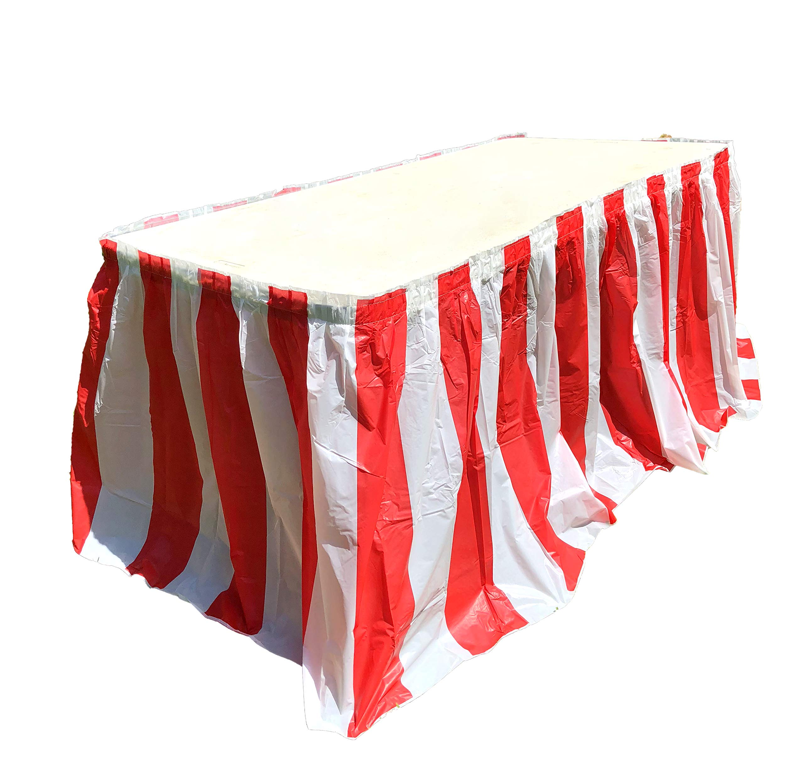 Red and White Striped Table Skirt - Carnival & Picnic Party Decor for Outdoor Events, Festivals, and Birthday Celebrations (1 Pack)