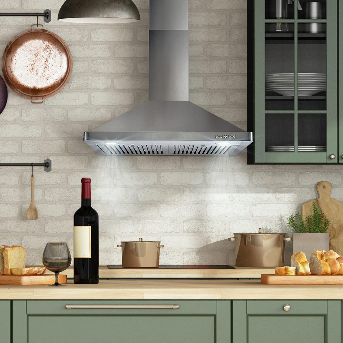 COSMO COS-63175 30-inch Stainless Steel Wall Mount Range Hood - 380 CFM Ducted Ventilation with Button Controls & LED Lights | Perfect for Modern Kitchens & Open Concept Homes