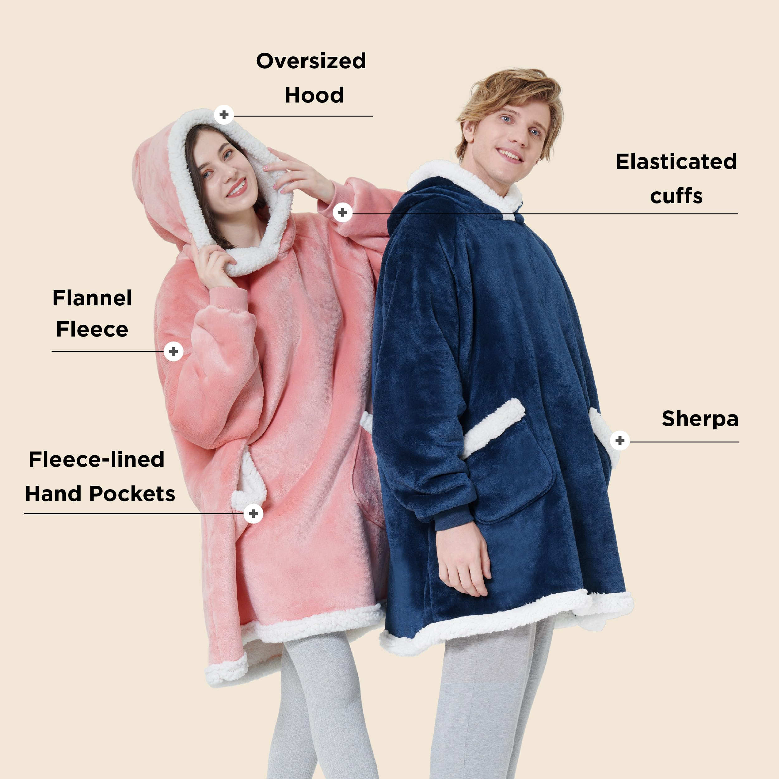 Bedsure Wearable Blanket Hoodie for Adults & Kids - Sherpa Oversized Cozy Gift for Women, Men, Mom - Perfect for Lounging, Movie Nights, and Cold Weather - Navy