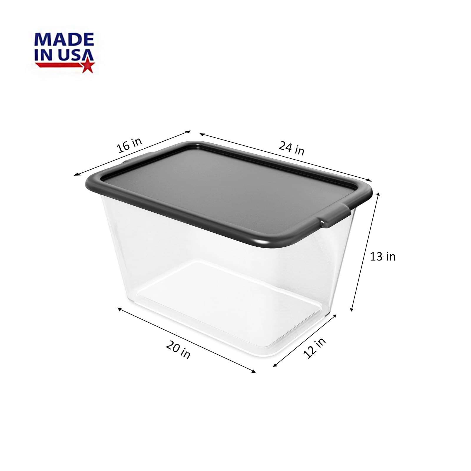 14.5-Gallon Stackable Plastic Storage Bins with Lids - 4-Pack Black & Clear Containers for Home Organization, Garage, Pantry, and Office Storage