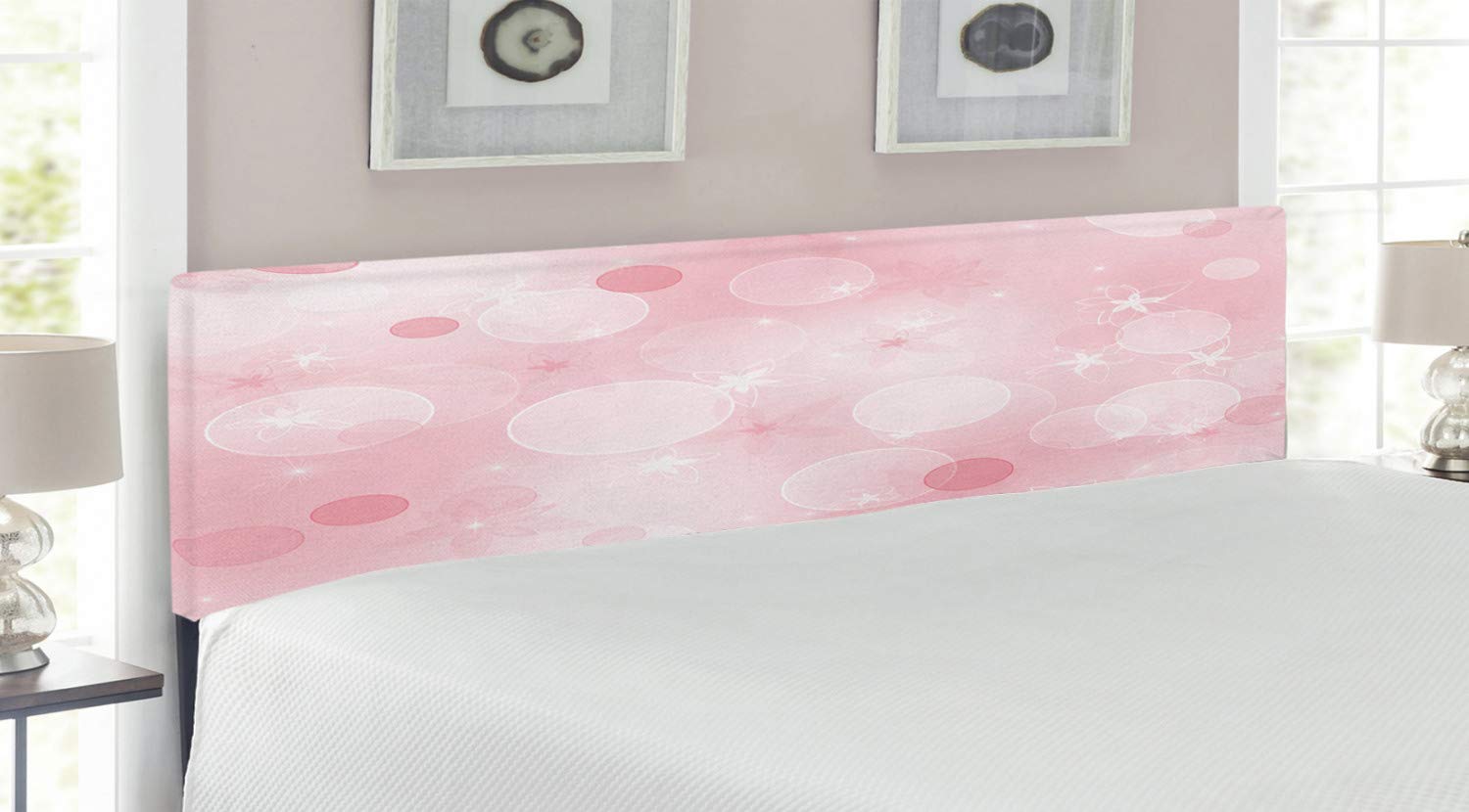 Ambesonne King Size Upholstered Headboard - Pale Pink Floral Bubble Design with Memory Foam for Romantic Bedroom Decor | Perfect for Master Bedroom, Guest Room & Home Staging