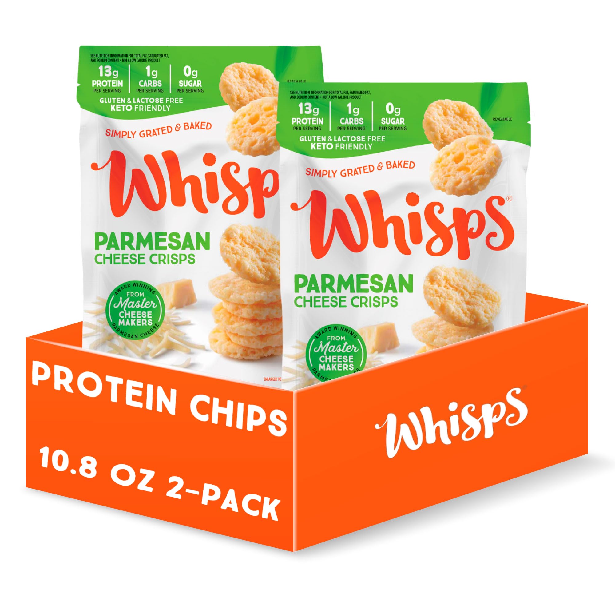 Whisps Parmesan Cheese Crisps | High Protein Keto Snacks | Gluten Free, Low Carb, Healthy Protein Chips | Perfect for On-the-Go, Office, and Keto Diet (10.8 Oz, 2 Pack)