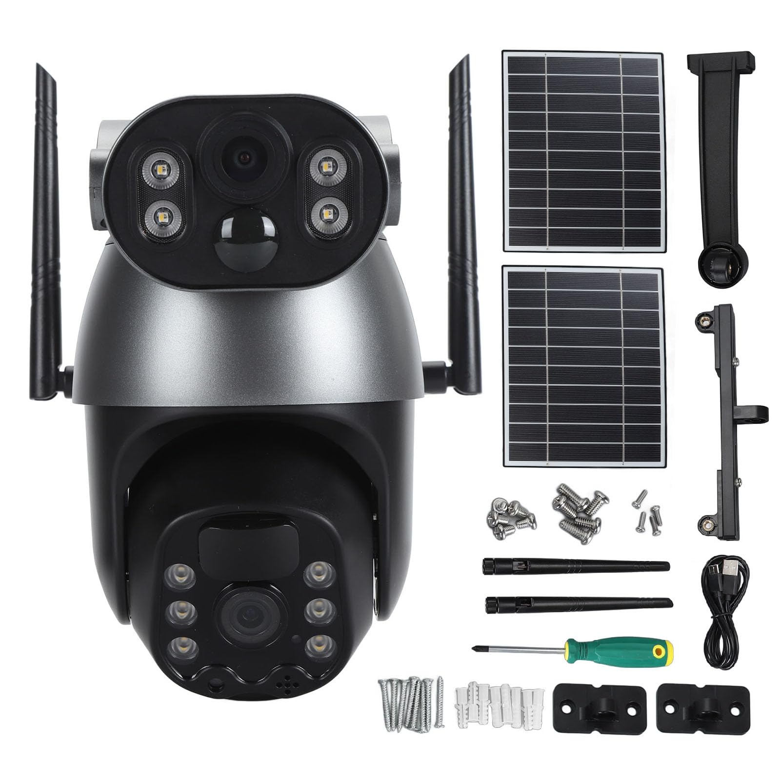 Dual Lens Solar PTZ Security Camera with Motion Detection & Auto Power On - 1080P FHD 6MP IP65 Waterproof Outdoor Surveillance System (2.4G WiFi) for Home, Yard, and Business Security Monitoring