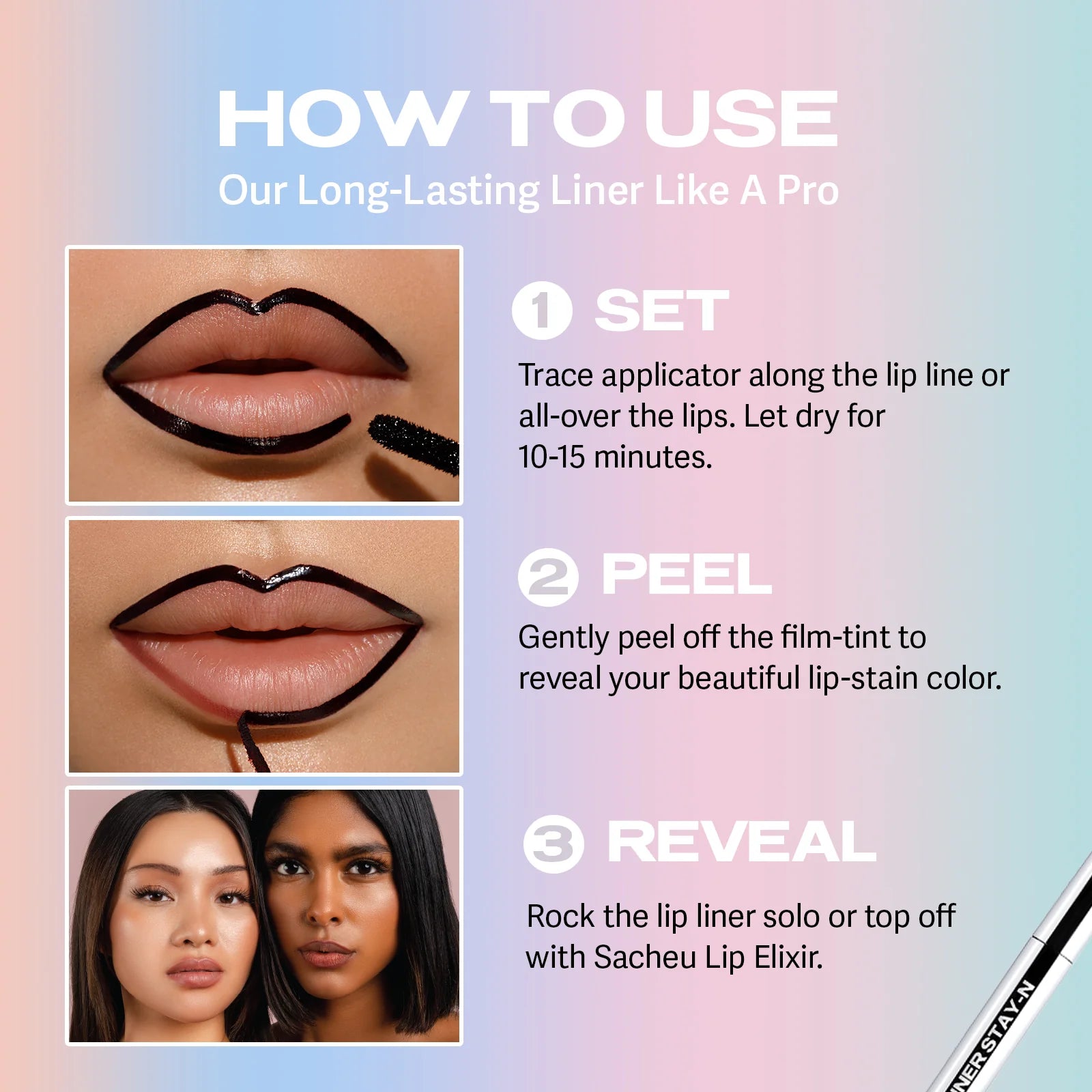 STAY N Peel Off Lip Liner Stain - Long Lasting Waterproof Lip Tint | SACHEU | Perfect for Everyday Wear, Parties & Special Occasions