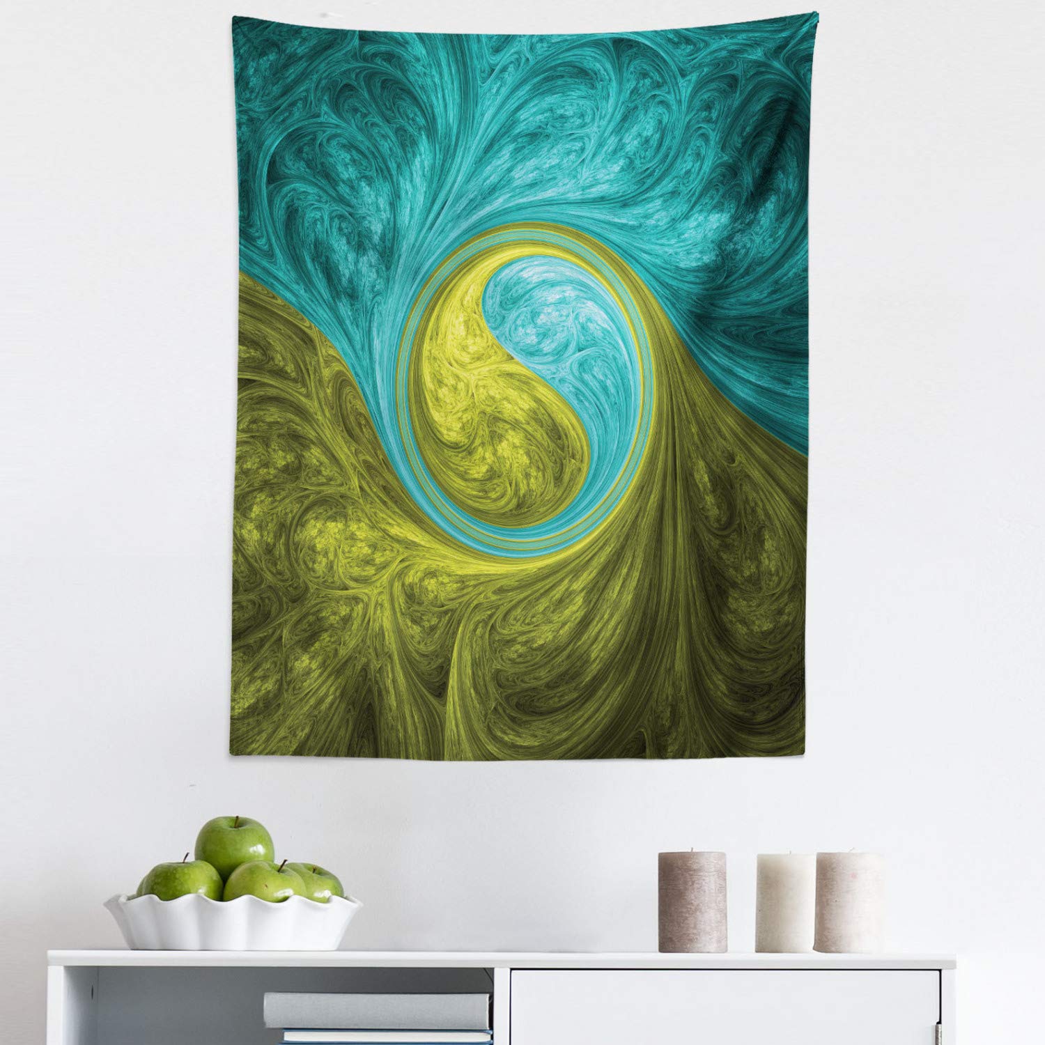 Ambesonne Eastern Spiral Psychedelic Tapestry Wall Hanging - Sunny Side Motif Boho Decor for Bedroom, Living Room, Dorm - 23