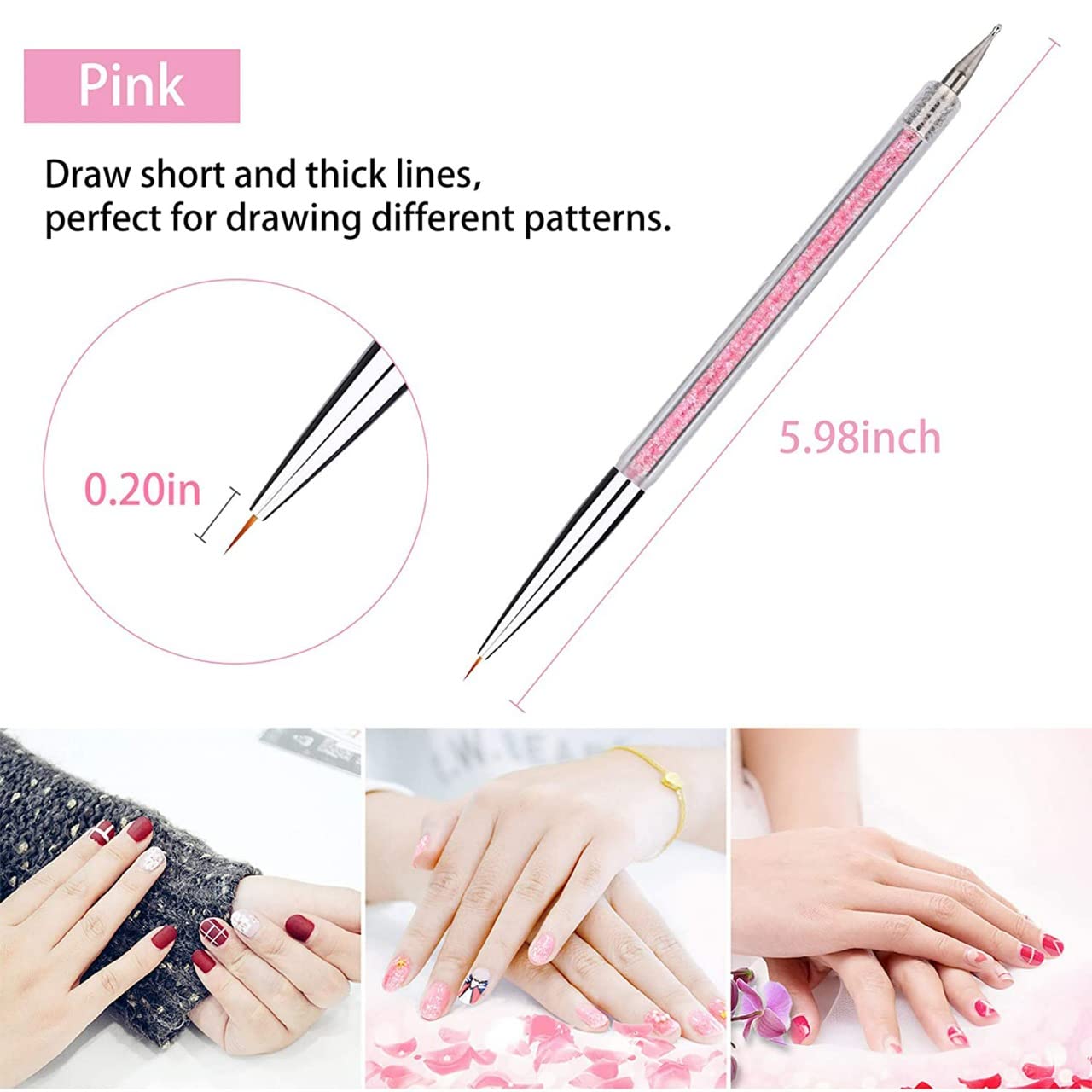 IMBTECH 5-Piece Nail Art Brush Set for Dotting, Drawing & Liner Design - Double-Sided Glitter Handle Professional Painting Tools | Perfect for Salon, Home Manicure & DIY Nail Art Designs