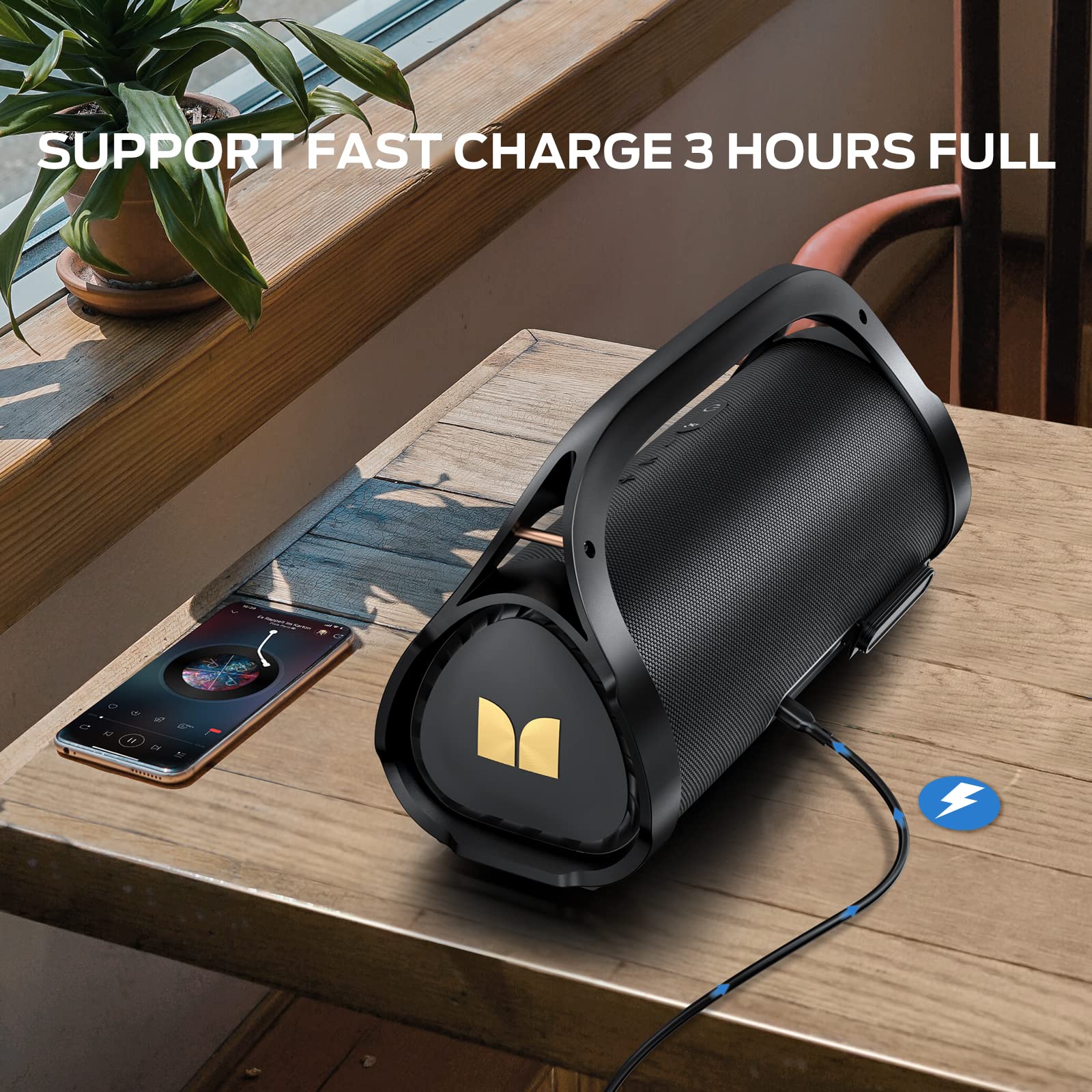Monster Adventurer Max Portable Bluetooth Speaker - IPX7 Waterproof Wireless Speaker with Dual Subwoofers & 100W Stereo Sound | 24H Playtime for Outdoor, Pool, Beach, Camping, Hiking, Parties | Rich Bass Gold Speaker