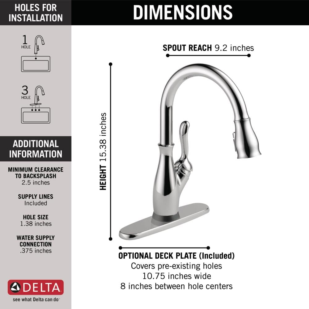 Delta Leland Touch Kitchen Faucet with Pull Down Sprayer - Chrome 9178T-DST | Touch2O Technology for Modern Kitchens, Perfect for Cooking and Cleaning