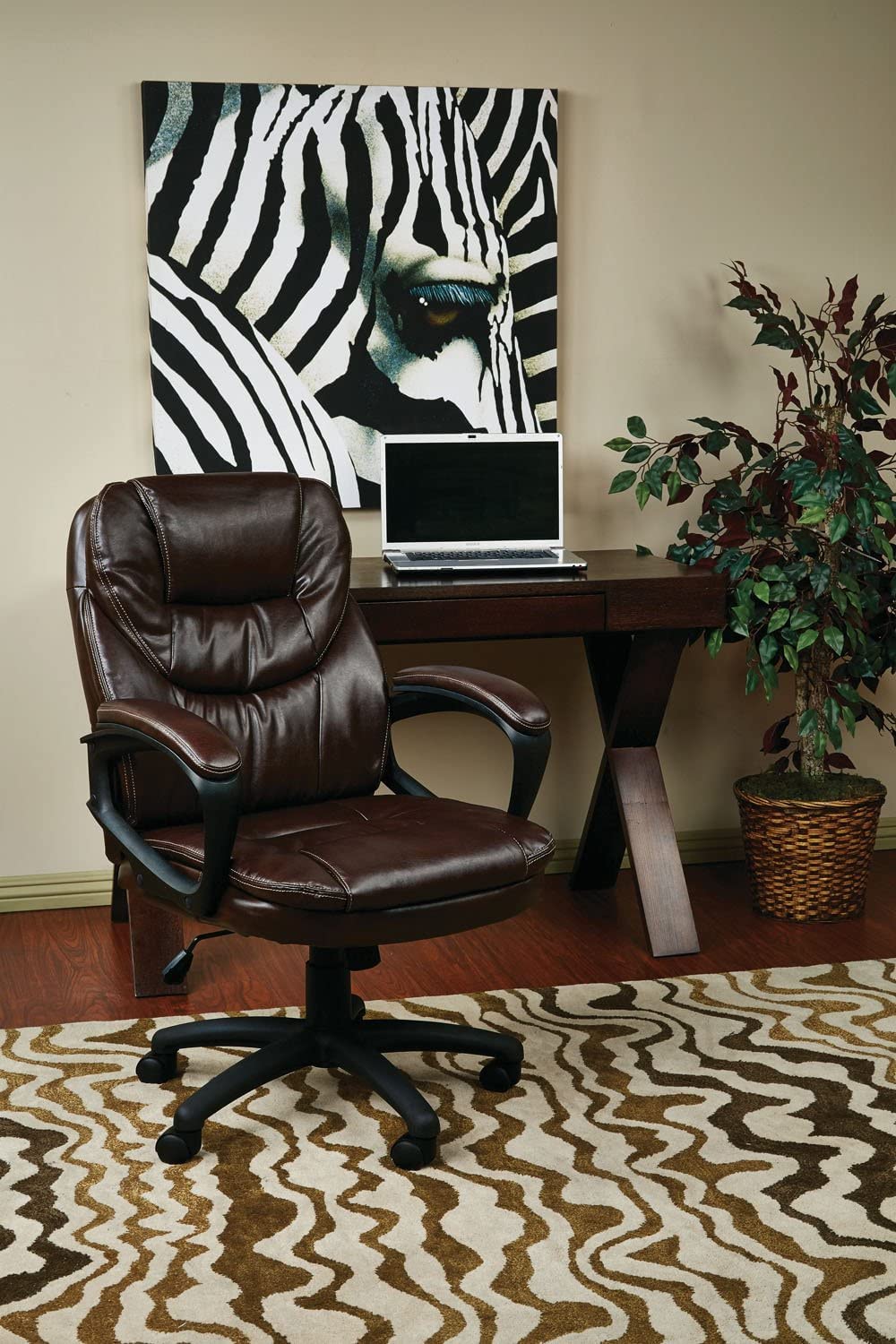 Office Star FL Series Faux Leather Adjustable Office Chair with Lumbar Support & Padded Arms - Chocolate - Ergonomic Manager Chair for Home Office, Gaming & Workspace Comfort