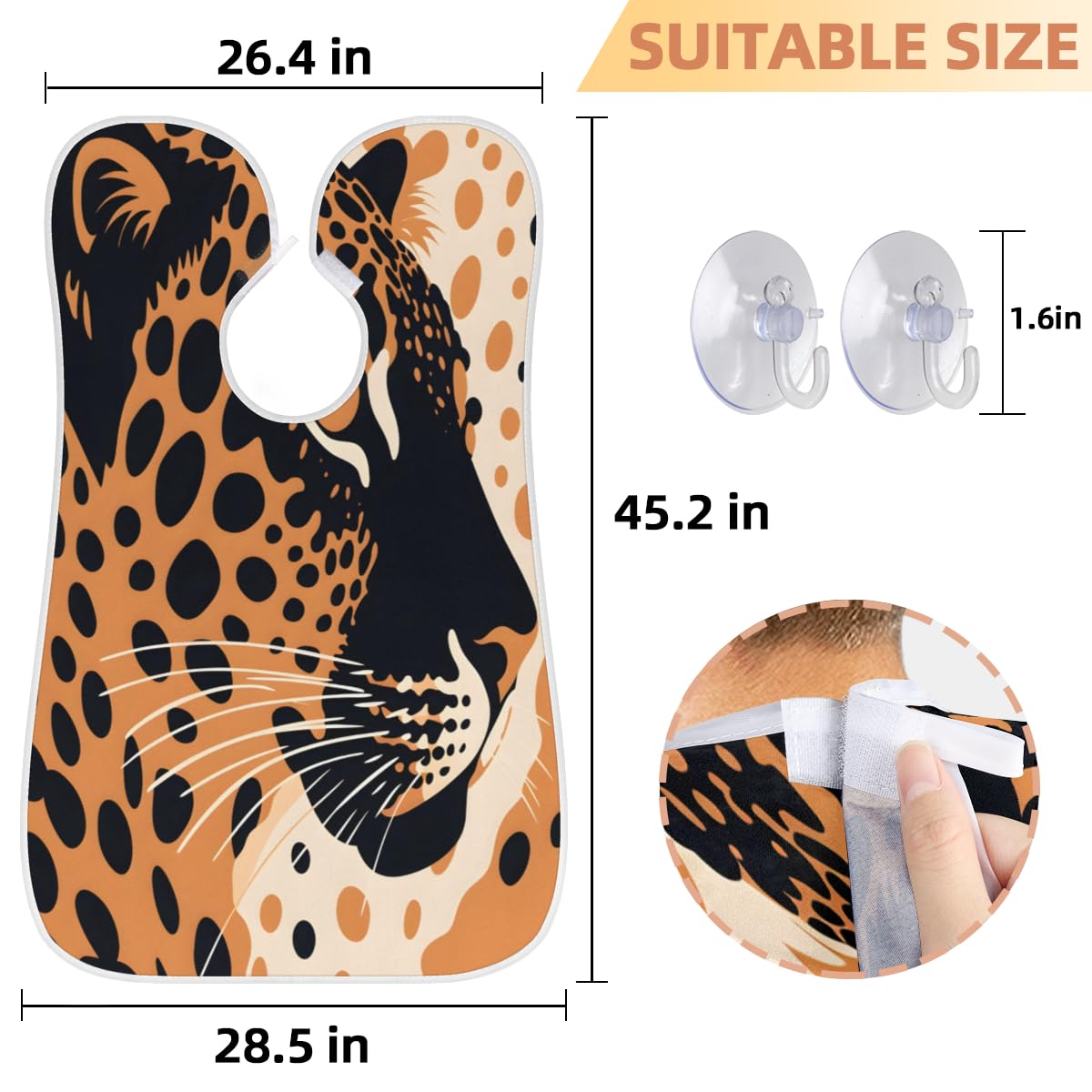 Cartoon Leopard Print Barber Bib for Men & Women - Waterproof Shaving & Hair Dye Apron with Sink Catcher - Perfect for Beard Trimming, Makeup, Haircuts & Salon Styling (Great Gift for Barbers & Stylists)