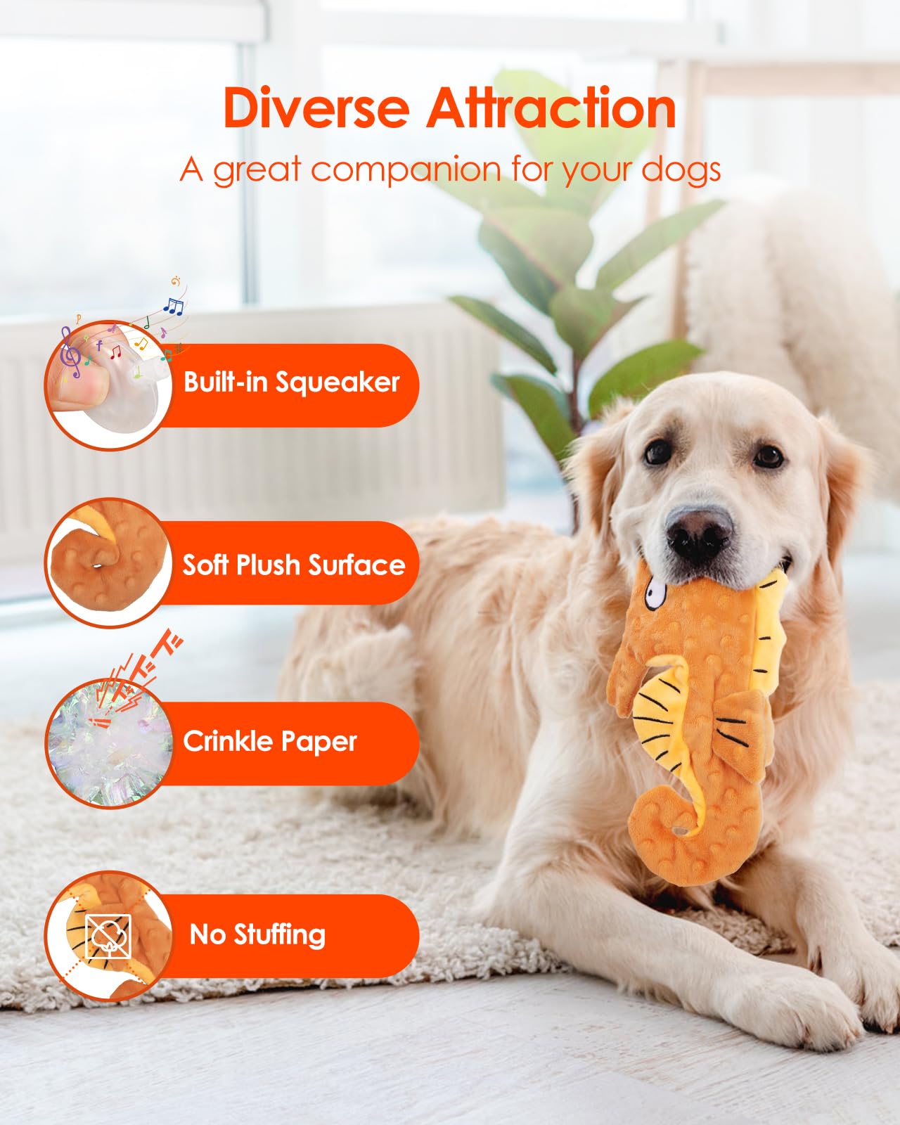 HGB Squeaky & Crinkle Dog Toys for Small Medium Large Breeds - No Stuffing Plush Chew Toys for Aggressive Chewers, Puppy Teething, Pet Entertainment - 2 Pack - Perfect for Indoor Play, Outdoor Fetch & Training Rewards