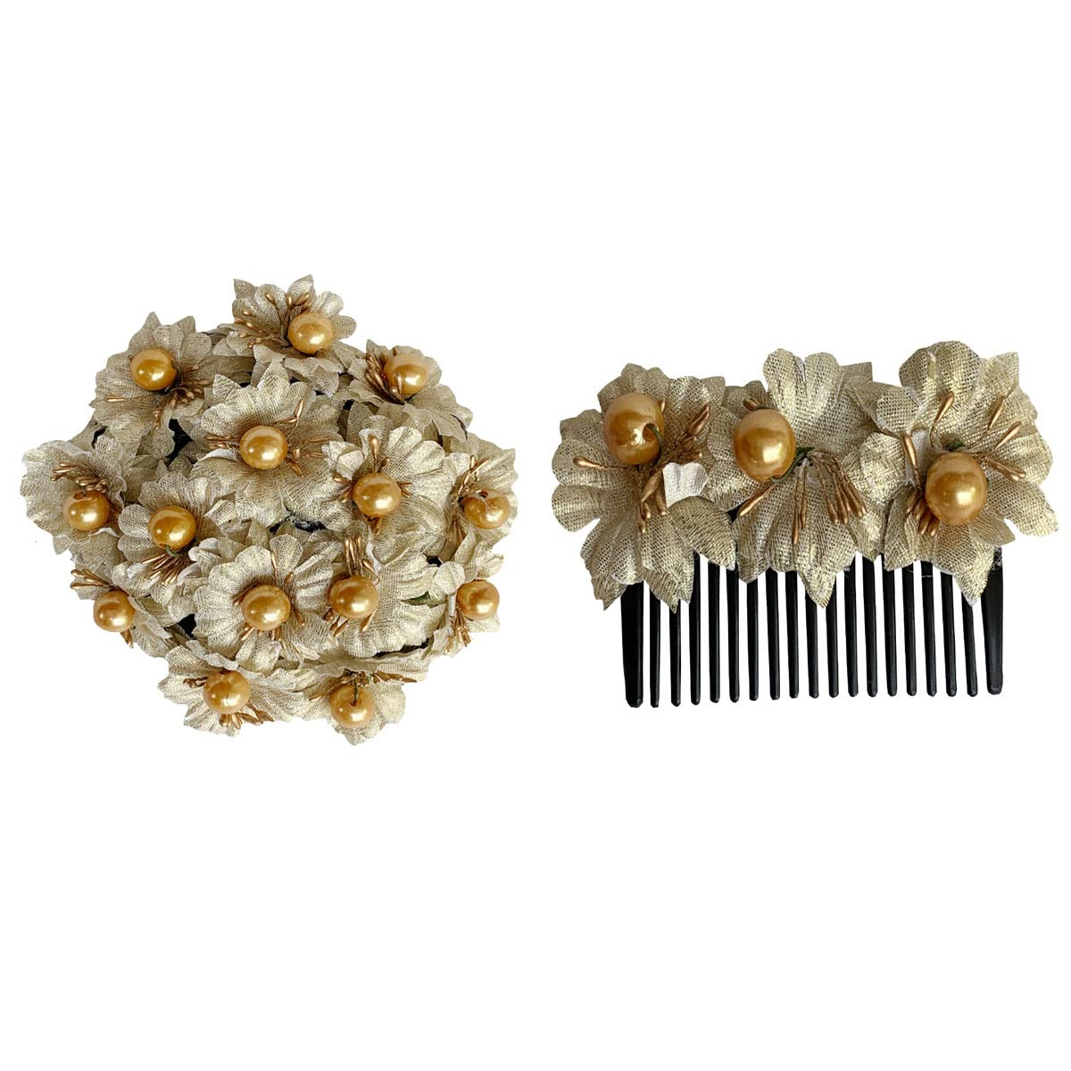 VinshBond Flower Gajra Hair Clip with Comb - Multi Color Bridal Hair Accessories (Pack of 2) - Perfect for Weddings, Parties, and Traditional Indian Hairstyles