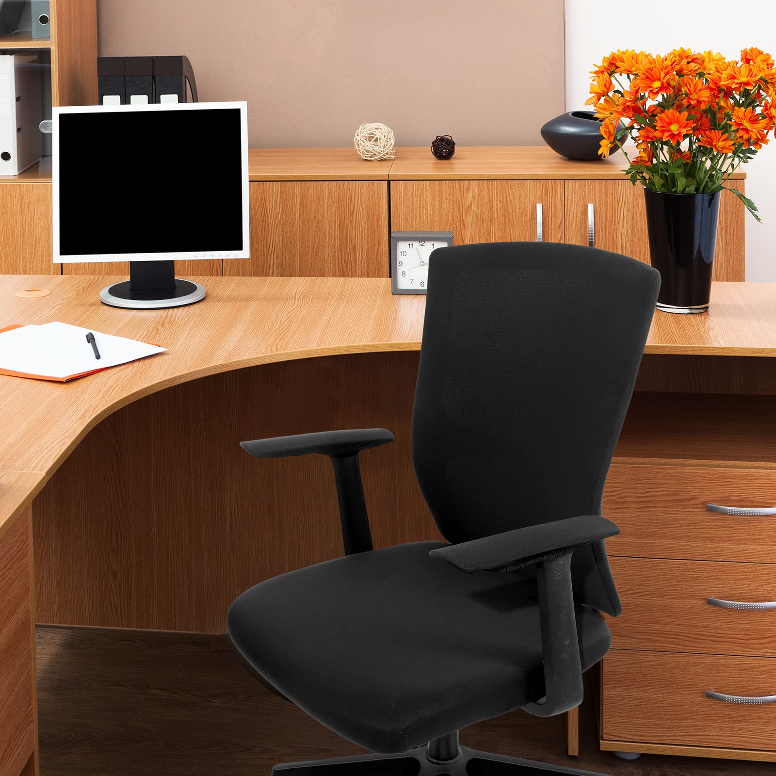 Stretchable Office Chair Cover with Armrest - Universal Fit for Desks & Rotating Chairs (Black) - Home & Office Use