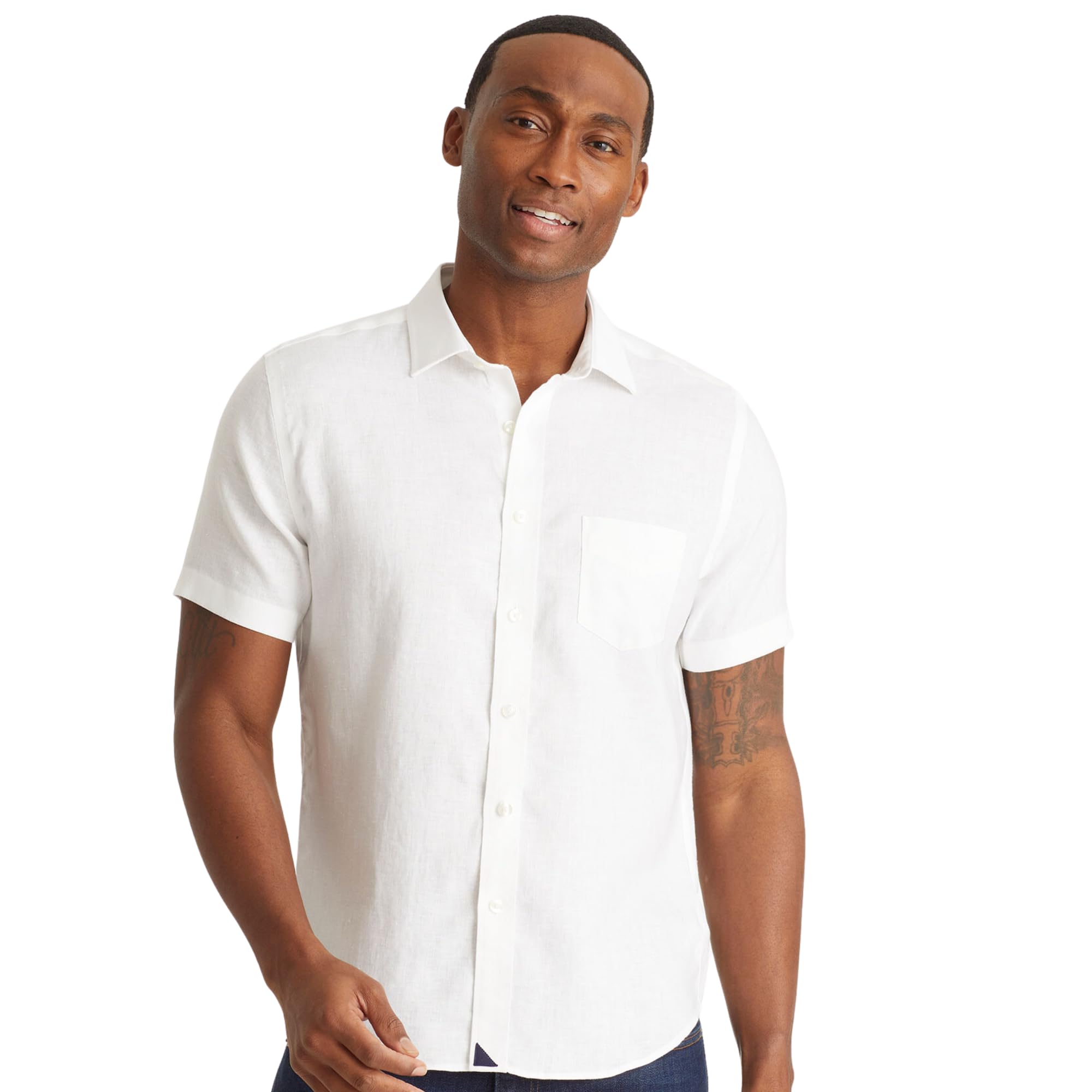 UNTUCKit Cameron Men's Short Sleeve Linen Shirt - Wrinkle-Resistant, Regular Fit Casual Button Down for Summer & Travel