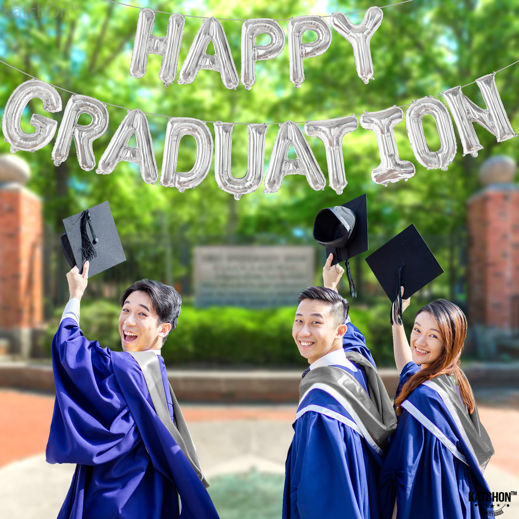 KatchOn 16 Inch Silver Graduation Balloons - Class of 2025 Foil Balloons for Graduation Party Decorations | Happy Graduation Decor, Graduation Ceremony, College Graduation Gifts, Photo Backdrop, Graduation Party Supplies