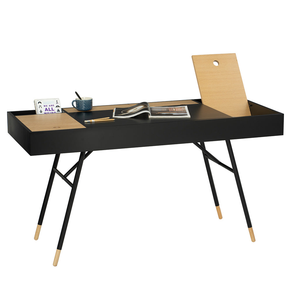 MORSE 140cm Study Desk - Black & Oak Finish, Modern Home Office Desk for Students & Professionals, Perfect for Small Spaces & Dorm Rooms