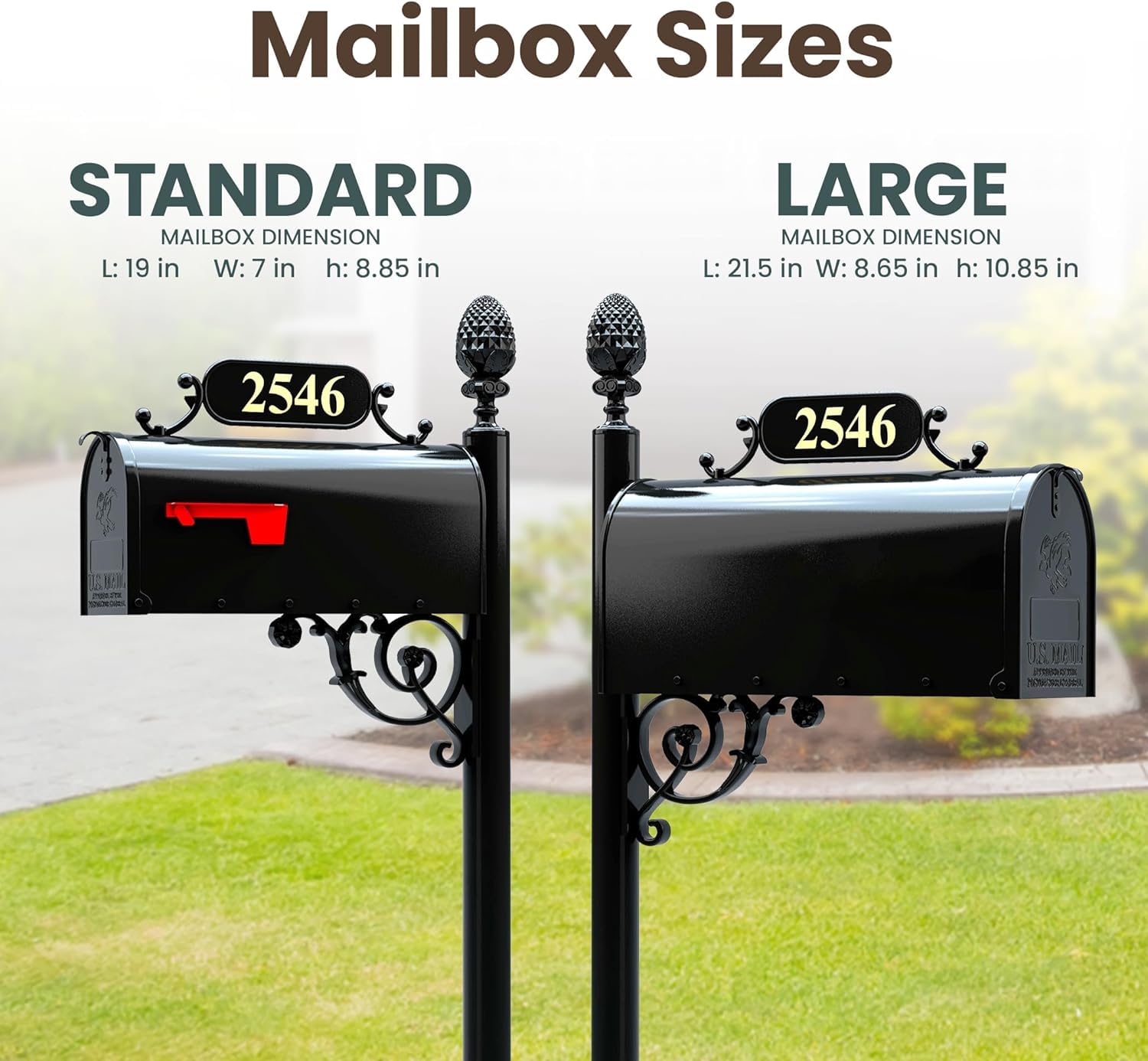 Black Rust-Resistant Charleston Mailbox & Post System with Address Plaque, Numbers & Scroll - Durable Outdoor Mailbox for Homes, Farms & Rural Properties - Includes Mounting Hardware (Standard Size)
