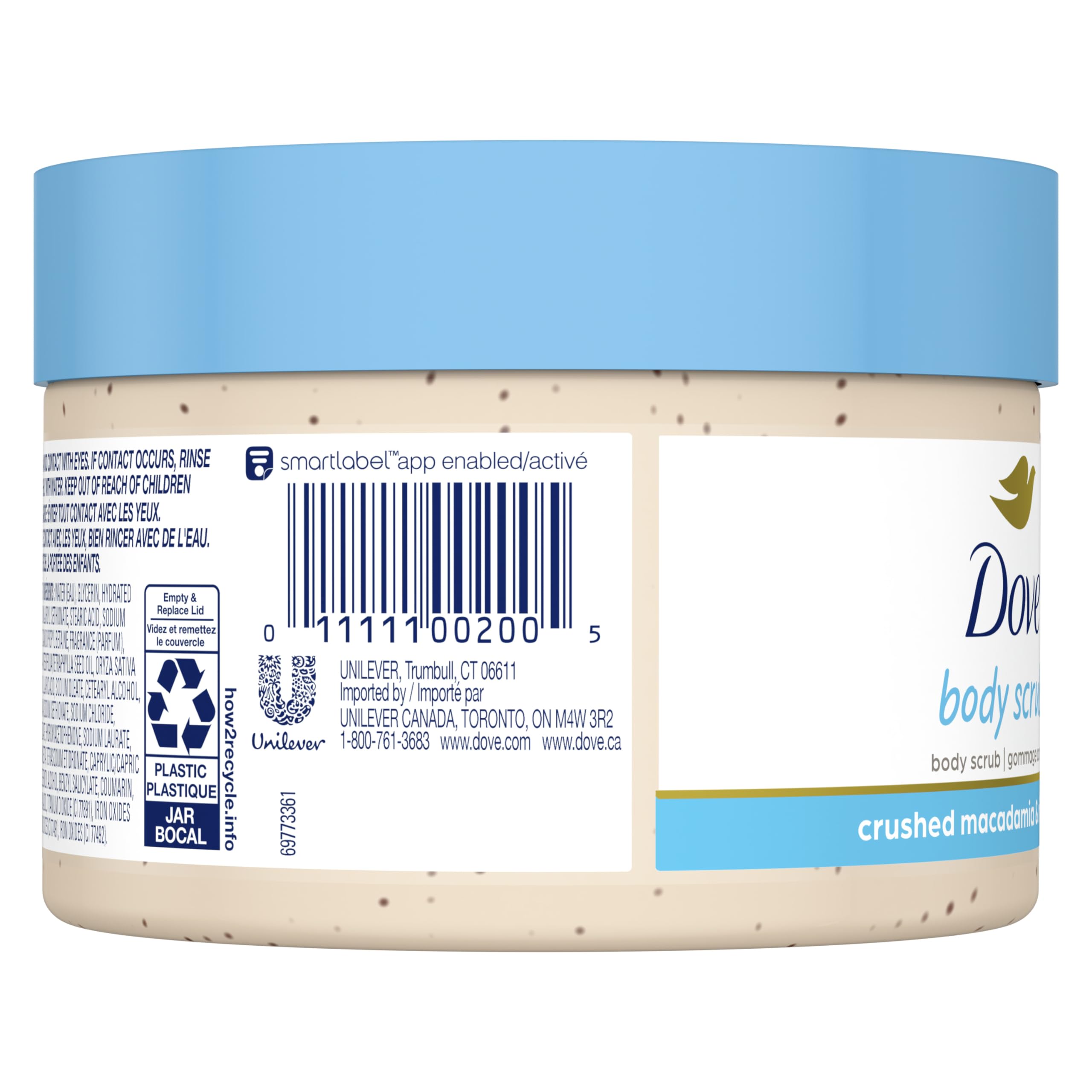 Dove Macadamia & Rice Milk Body Scrub - Exfoliating & Moisturizing Body Wash with Pump for Dry Skin - Reveals Visibly Smoother Skin - Perfect for Shower & Bath Time Self-Care Routine