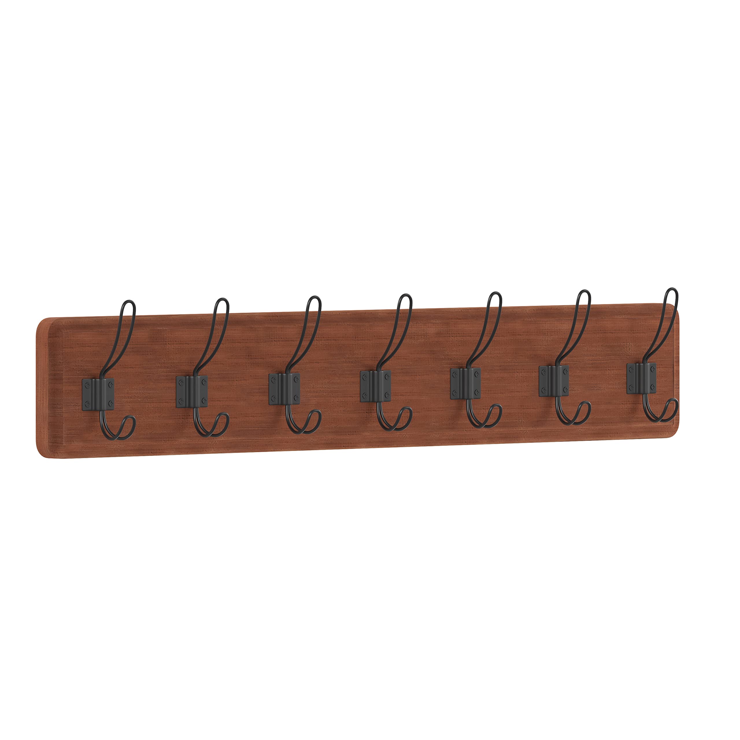 Rustic Brown Solid Wood Wall Mounted Coat Rack with Shelf - 7 Hooks, 34