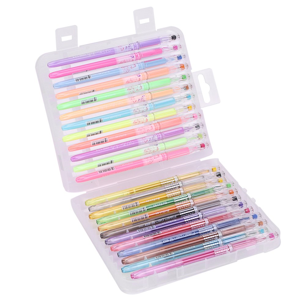 24/48 Pack Glitter Gel Pens Set - Vibrant Color Gel Pens with Sparkle Ink for Kids & Adults - Metallic Pens for Coloring Books, Scrapbooking, Greeting Cards, Doodling & School Supplies - Perfect for Art Projects, DIY Crafts & Back to School Essentials