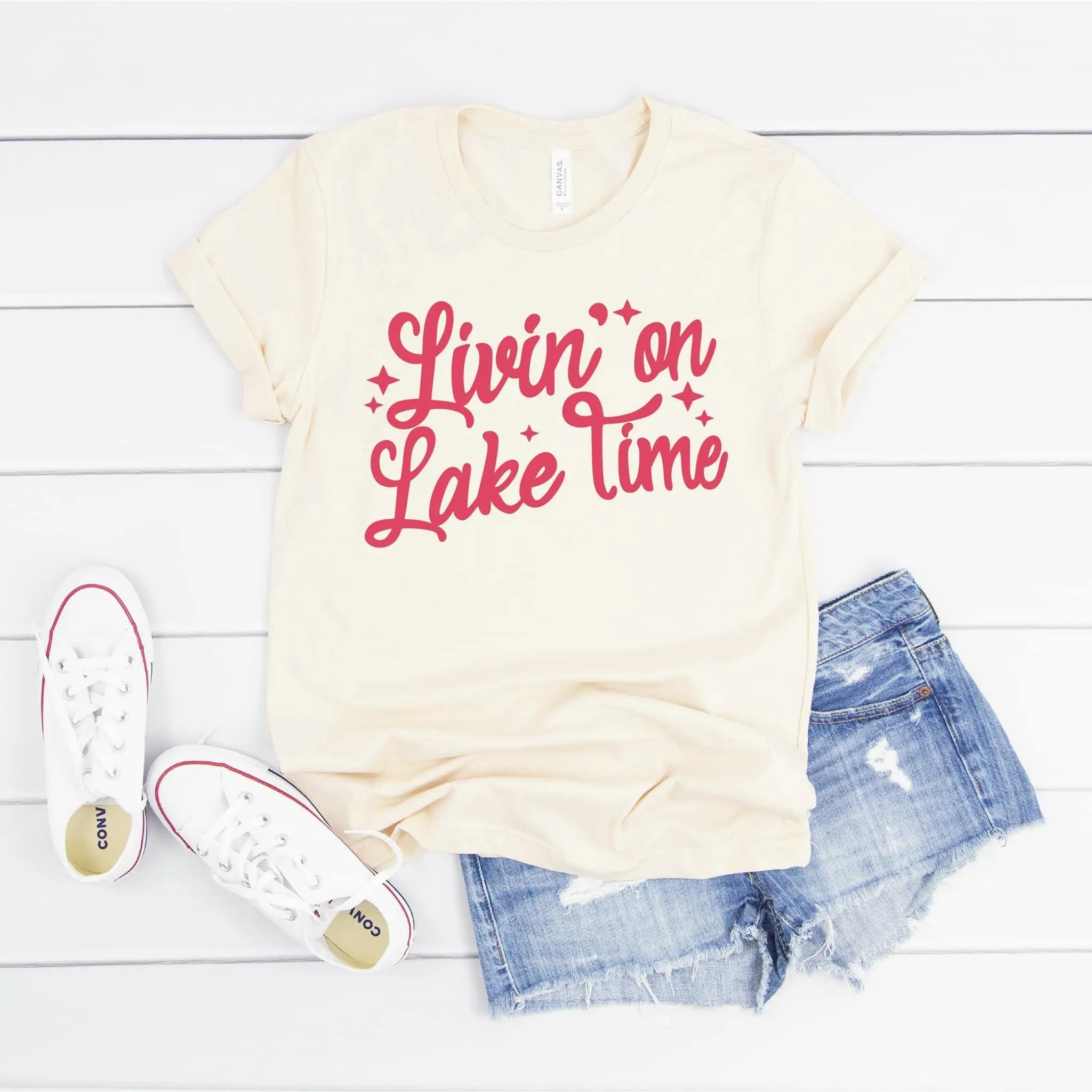 Livin’ On Lake Time Graphic T-Shirt - Comfortable Cotton Tee for Men & Women - Perfect for Summer Vacations, Beach Trips & Relaxing by the Water