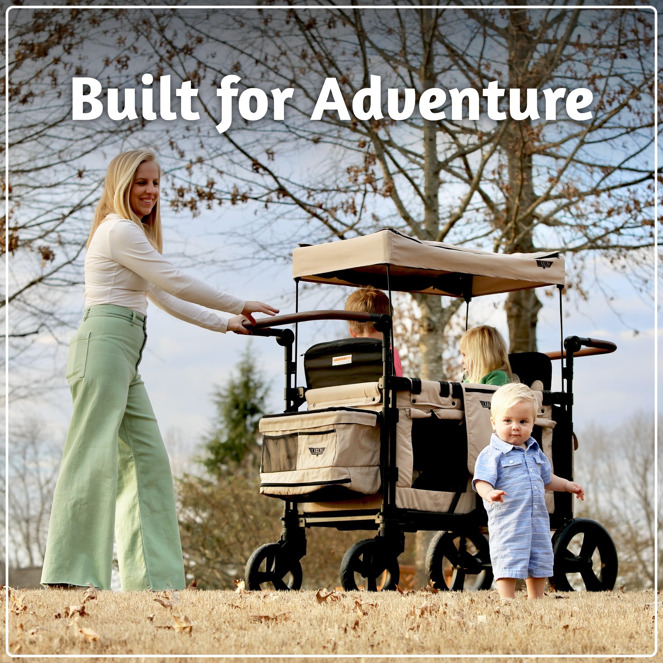 Keenz XC 2.0 Luxury Stroller Wagon - Foldable 2-Seater with Adjustable Canopy & Premium Comfort | Mocha Brown | Perfect for Family Outings, Beach Trips and Park Adventures