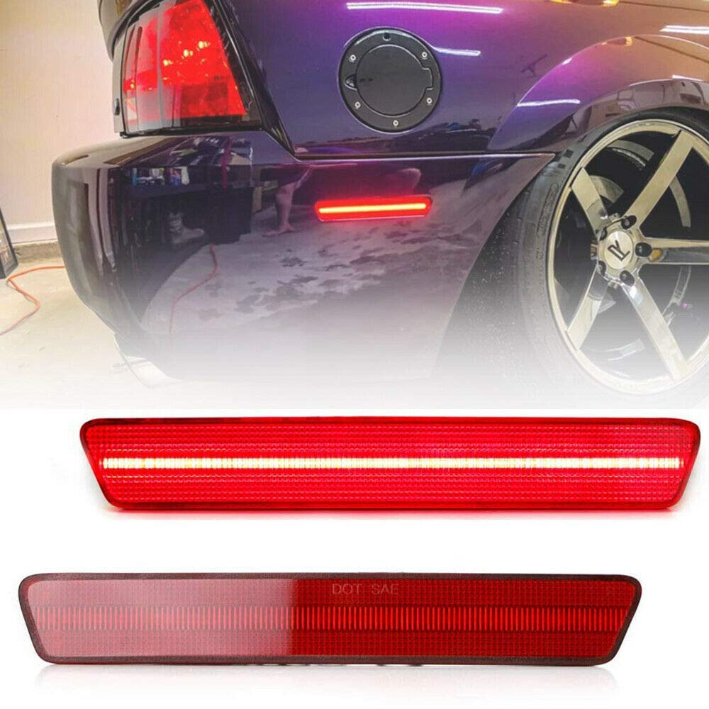 NSLUMO Red LED Rear Bumper Side Marker Lights - 2pcs Replacement for 1999-2004 Ford Mustang | Enhanced Visibility & Safety for Night Driving