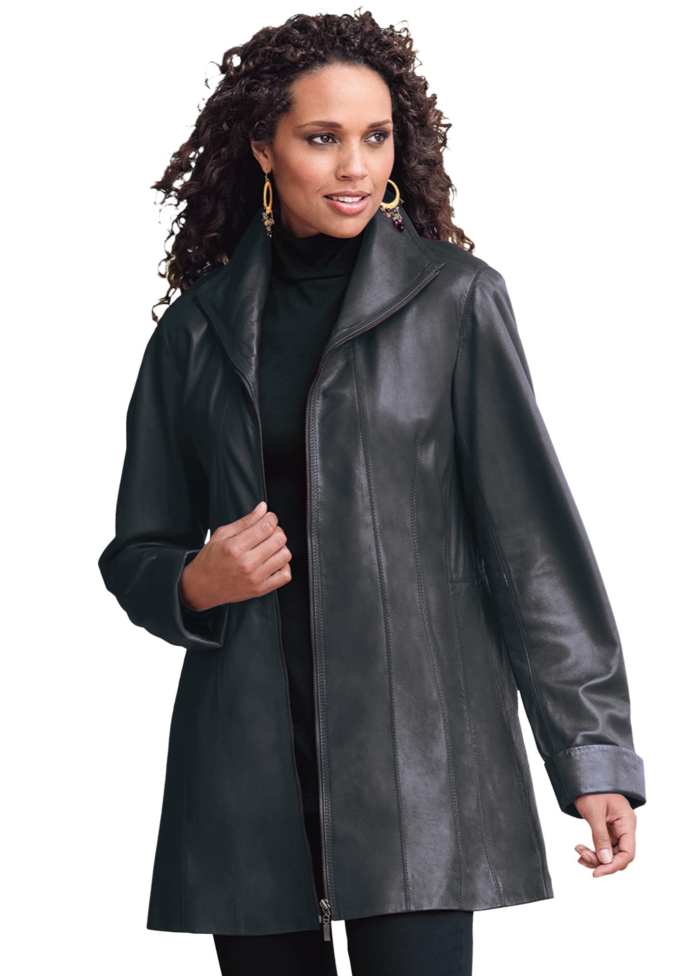 Roaman's Women's Plus Size A-Line Leather Jacket - Stylish Faux Leather Biker Jacket for Curvy Women | Perfect for Casual Outings, Date Nights & Fall Fashion