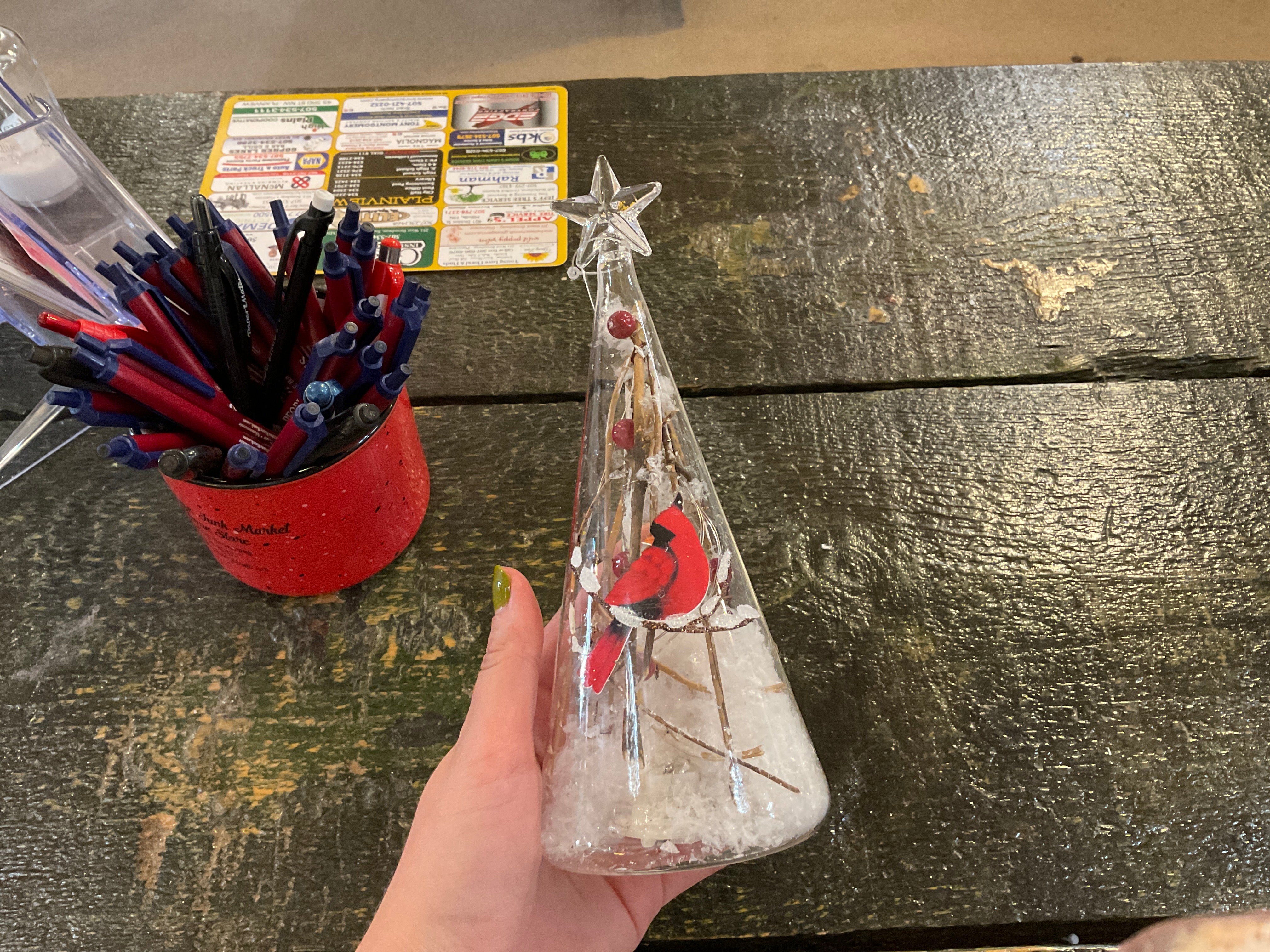 LED Illuminated Glass Tree with Cardinals - Perfect for Christmas Decor, Holiday Gifts & Home Ornaments