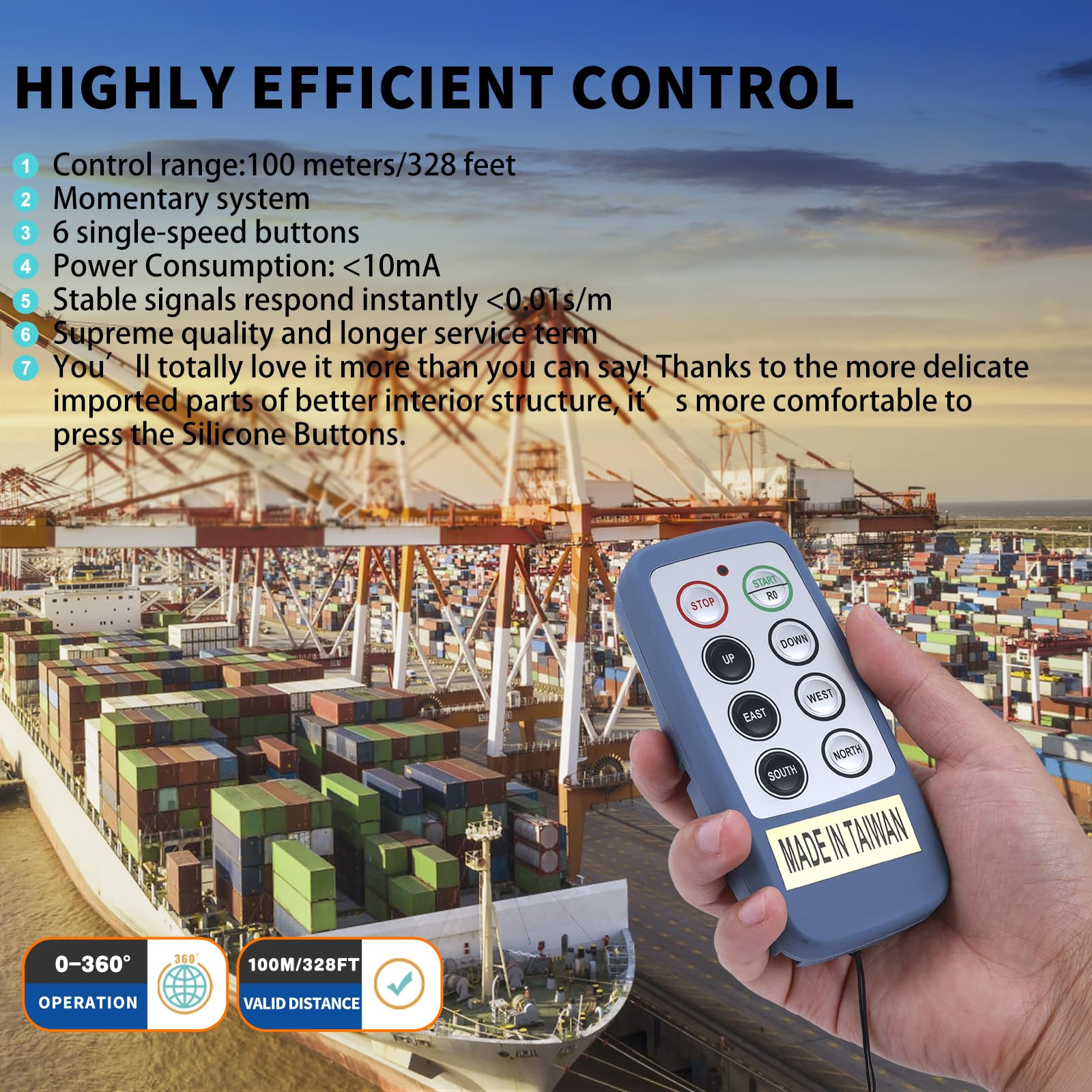 SAGA-L8 Wireless Remote Control Transmitter & Receiver Kit - 6 Channel Mini Industrial Controller for Electric Hoist, Winch, Overhead Crane, Dump Trailer (110V) - Perfect for Construction Sites, Warehouses & Heavy Equipment Operations