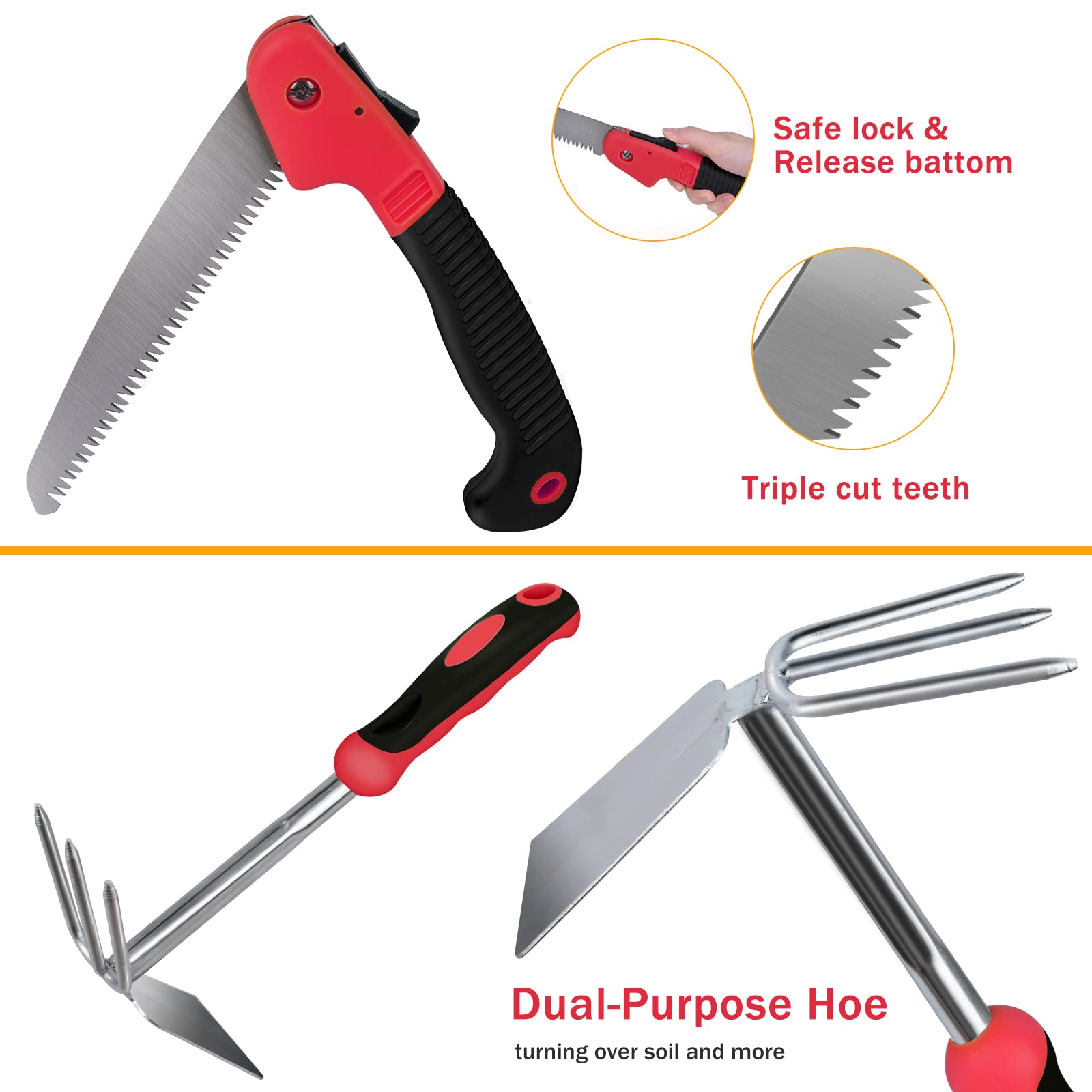 Premium 9-Piece Stainless Steel Heavy Duty Gardening Tool Set with Non-Slip Ergonomic Handles - Includes Durable Tote Bag - Ideal for Planting, Weeding & Landscaping - Perfect Gardening Gift for Women & Men (Red)
