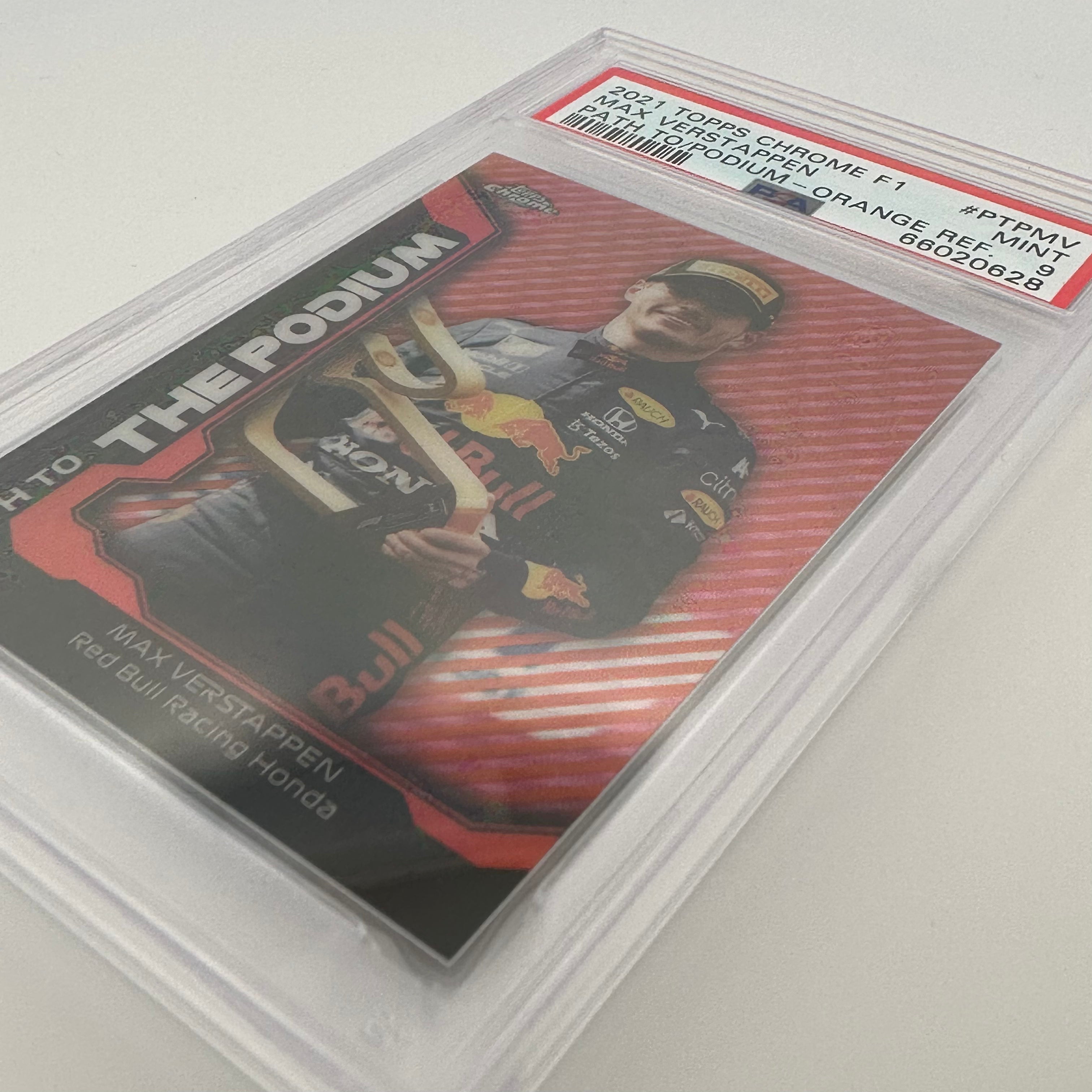 PSA 9 Graded 07/25 MAX VERSTAPPEN #PTPMV PATH TO THE PODIUM ORANGE REFRACTOR Trading Card - Perfect for F1 Collectors, Racing Fans, and Sports Memorabilia Enthusiasts