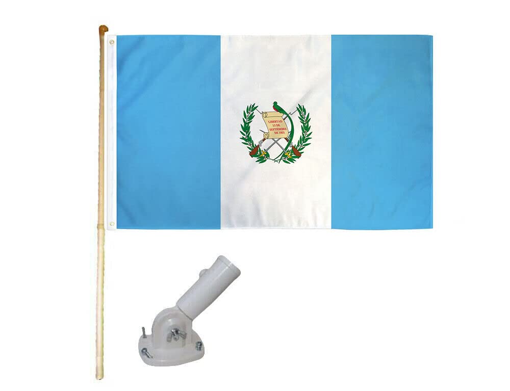 5' Wooden Flag Pole Kit with Nylon White Bracket - 3x5 Guatemala Country Polyester Flag - PIÑATAS OLE Flags, Banners & Signs - Perfect for Parades, Festivals, and National Celebrations