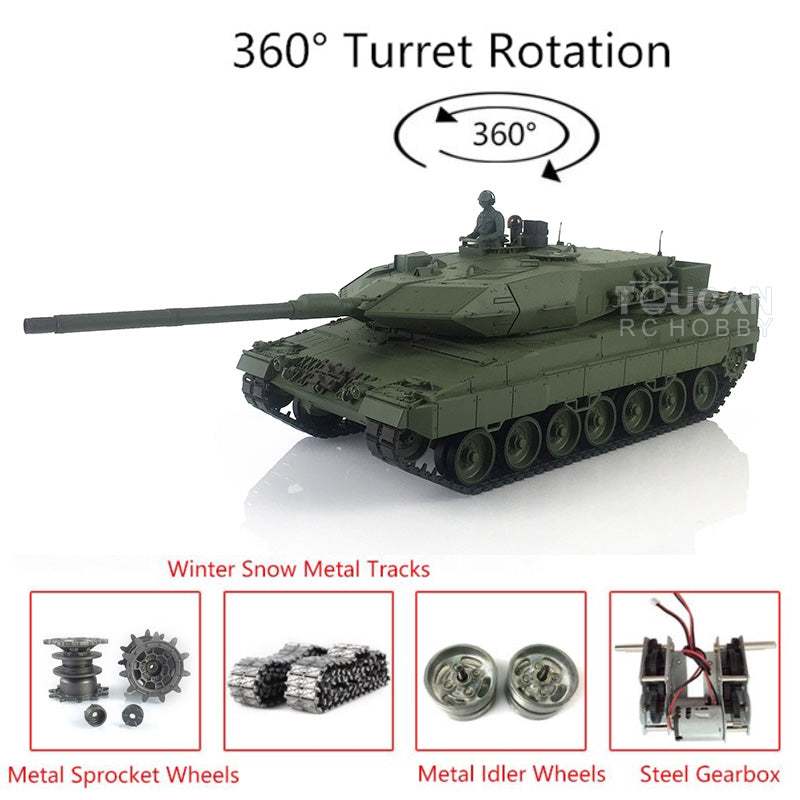 2.4GHz Henglong 1/16 Scale IR Battle 7.0 Leopard 2A6 RTR RC Tank with 360° Rotating Turret, Metal Idlers, Driving Wheels & Tracks - Perfect for Military Enthusiasts and RC Tank Battles