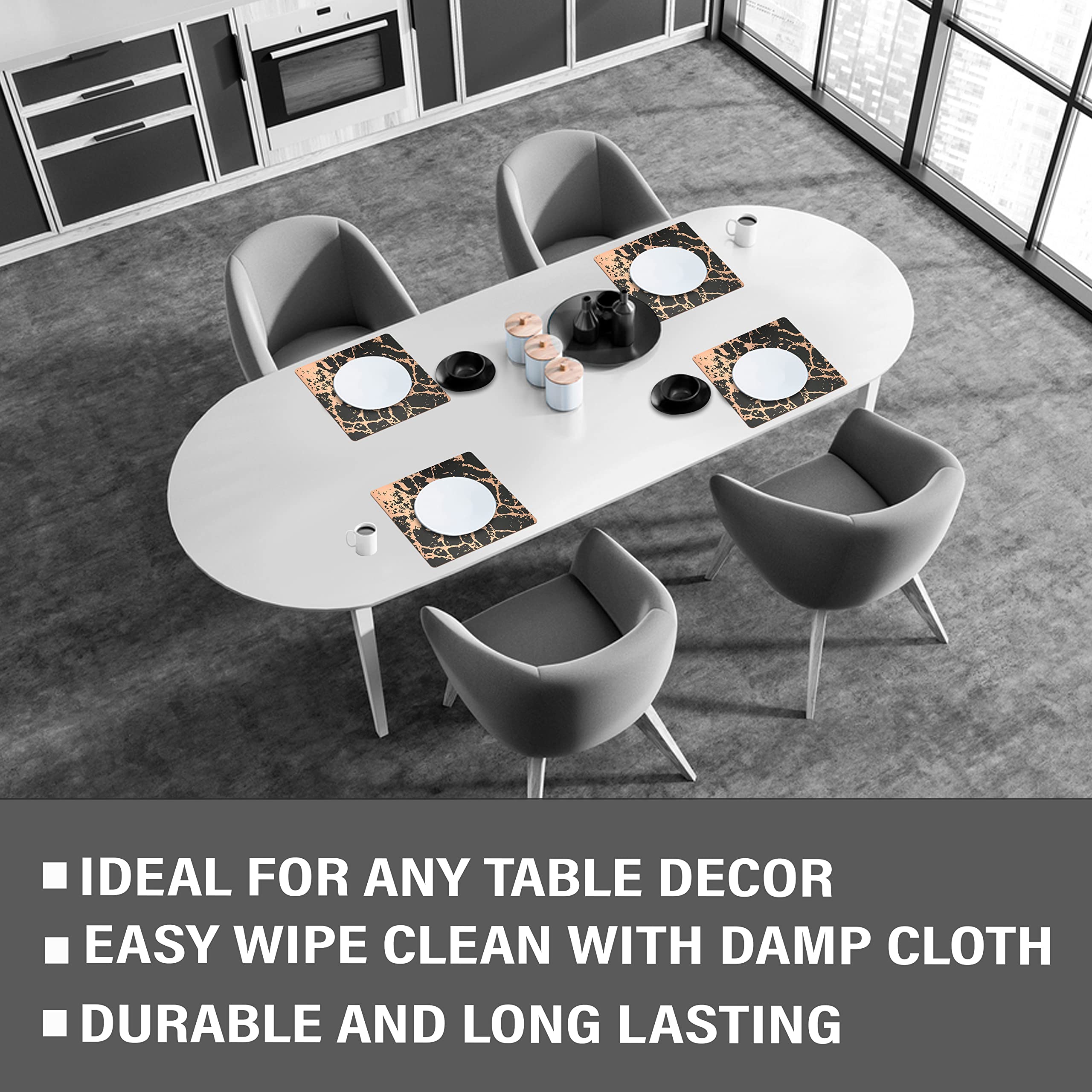 Elegant Black & Rose Gold Marble Cork Placemats Set of 2 - 15