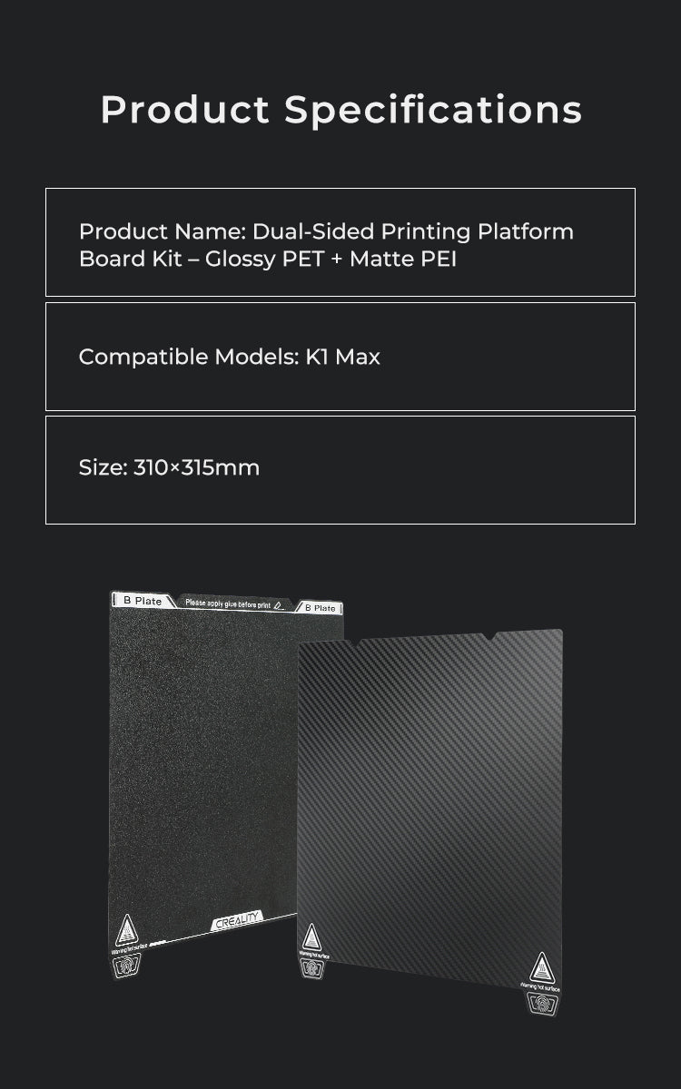 Creality K1 Max PEI & PET Spring Steel Build Plate 315x310mm - Magnetic Flexible Heated Bed with Textured PEI Sheet - Compatible with Creality K1 Max 3D Printer - Perfect for High-Temperature ABS, PLA, PETG Printing - Fast AU Stock
