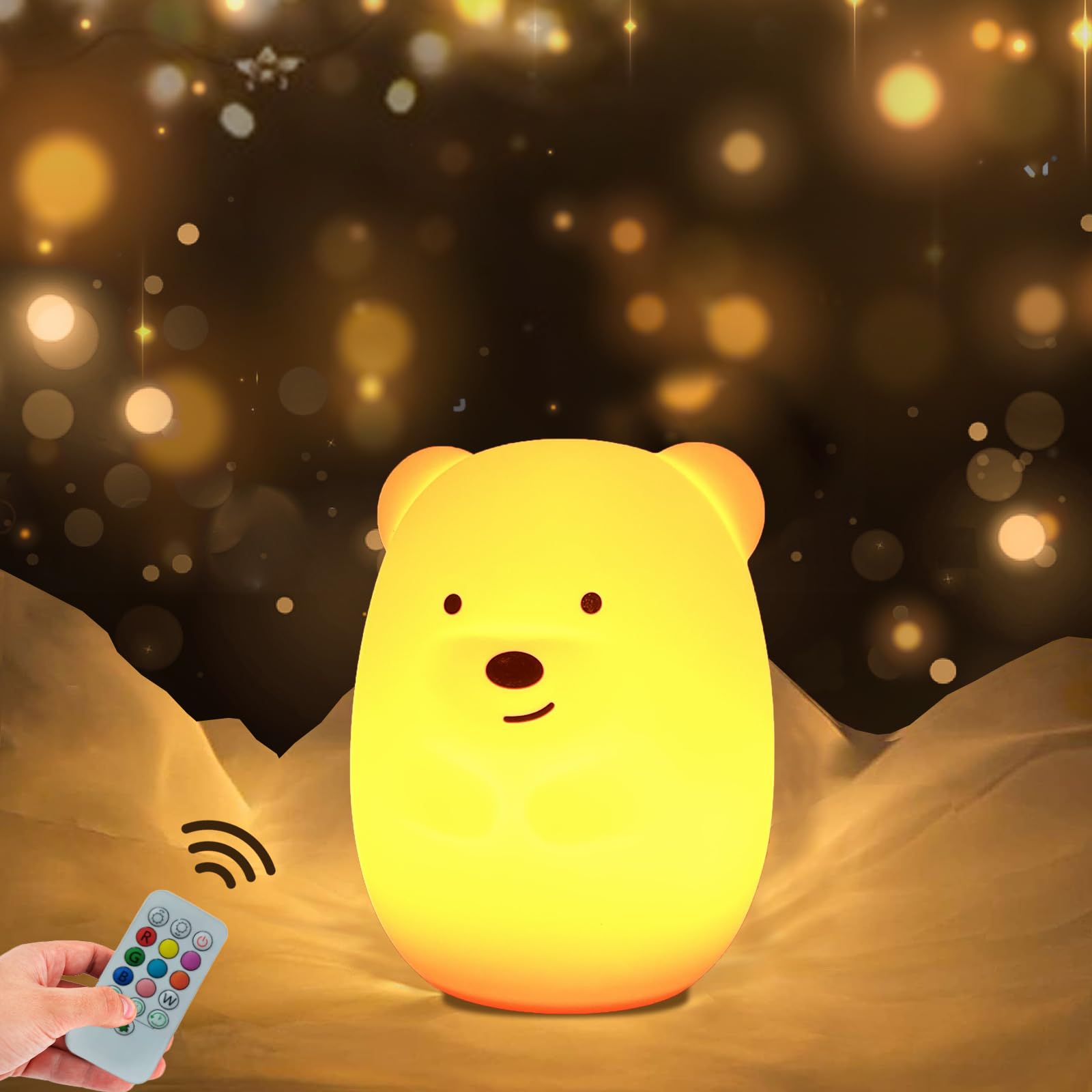 Medium Bear Night Light - 9 Color Changing, USB Rechargeable, Touch Control for Kids & Adults - Perfect for Bedrooms & Nurseries