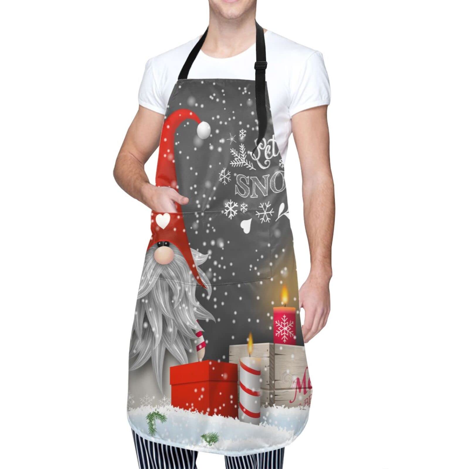 Mount Hour Merry Christmas Gnome Snowflakes Adjustable Apron with 2 Pockets - Festive Kitchen Apron for Cooking, Baking & Holiday Hosting