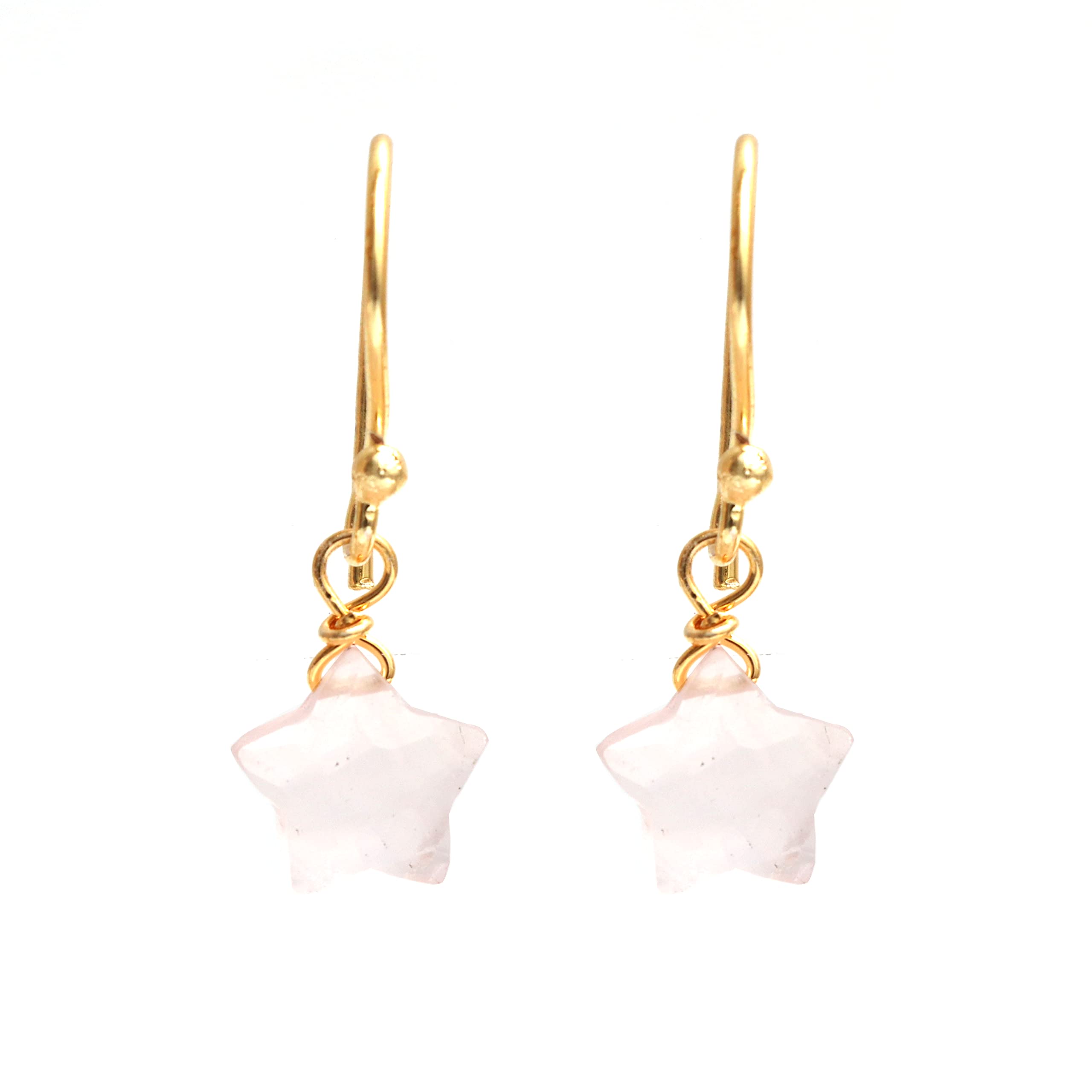 Gempires Natural Rose Quartz Star Hook Earrings for Women - Healing Crystal Dangle Earrings Jewelry | Perfect for Meditation, Yoga & Spiritual Healing
