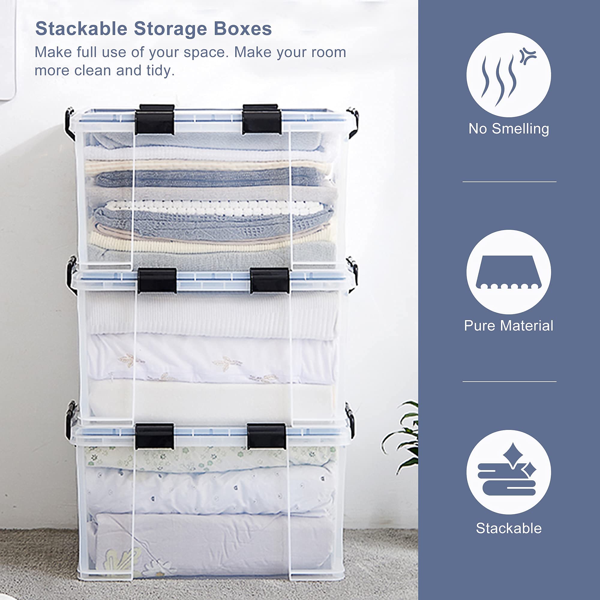 3-Pack 90QT/85L Heavy Duty Storage Bins with Lids - Weatherproof Plastic Storage Containers for Garage, Closet & Moving | Stackable Organizer for Clothes, Outdoor Gear & Trunk Storage | Ideal for Home Organization & Seasonal Storage