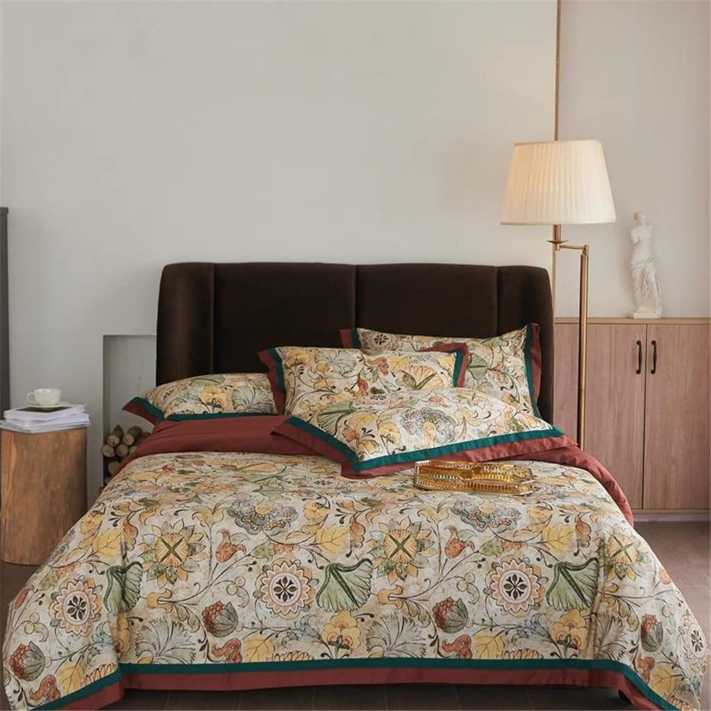 Bohemian Geometric Duvet Cover Set - 100% Egyptian Cotton King Size Bedding (220x240cm) 4-Piece Set with 1 Duvet Cover, 1 Flat Sheet & 2 Pillowcases - Boho Chic Bedroom Decor for Master Bedroom or Guest Room